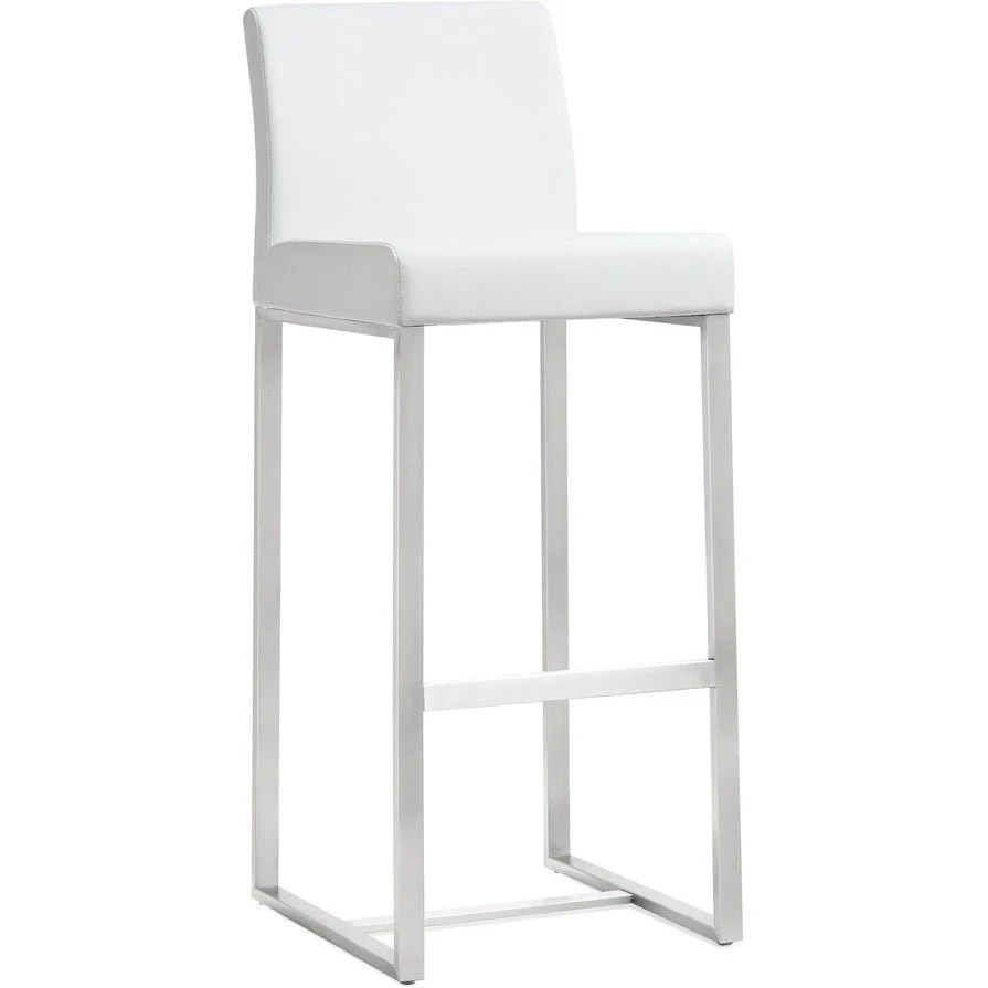 Denmark White Performance Vegan Leather and Stainless Steel Barstool - Set of 2 - Image 3