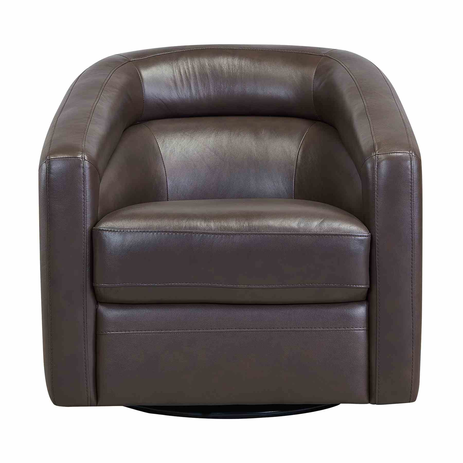 Desi Contemporary Swivel Accent Chair in Espresso Genuine Leather - Image 2