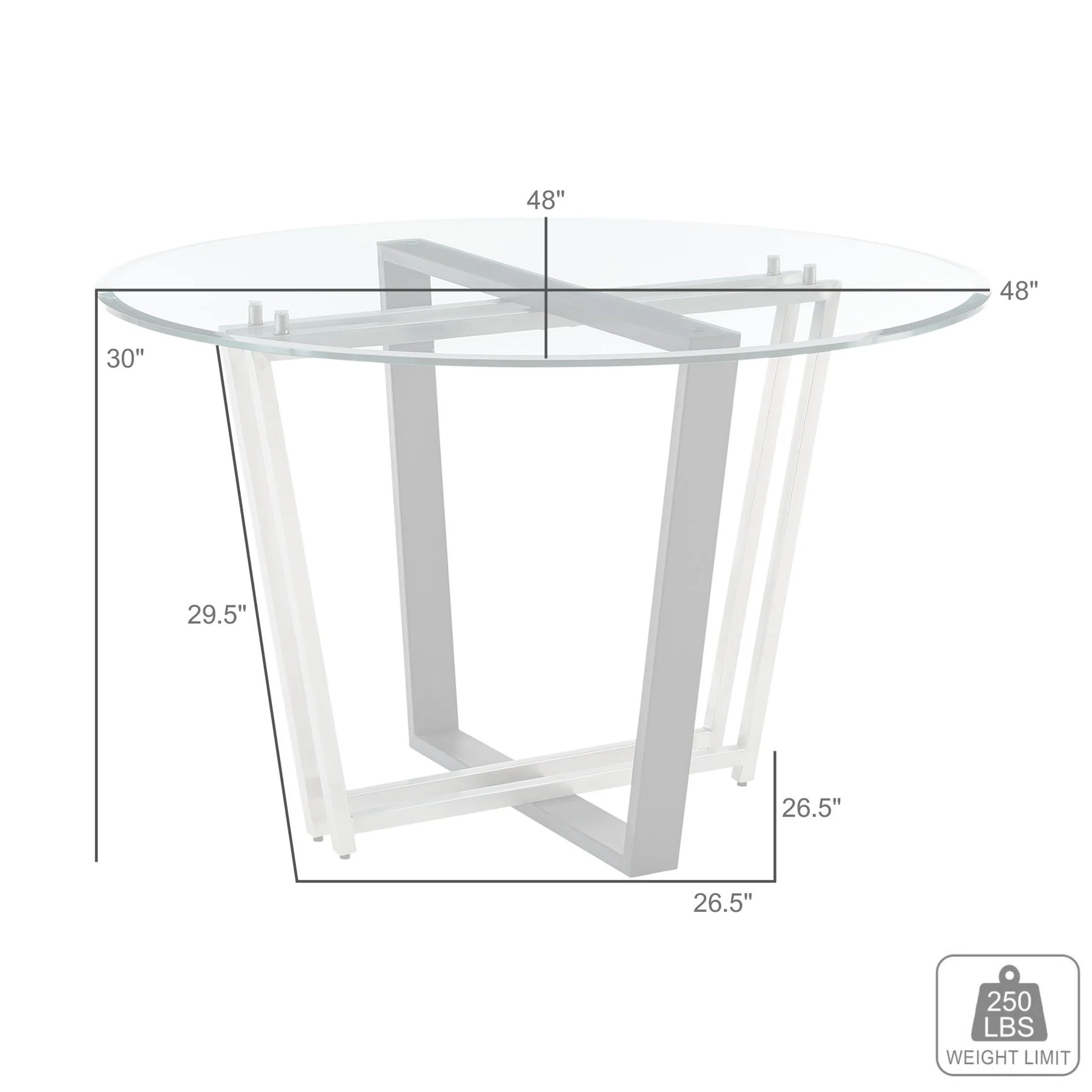Devi 48" Round Dining Table in Brushed Stainless Steel and Black Iron Base with Glass Tabletop - Image 7