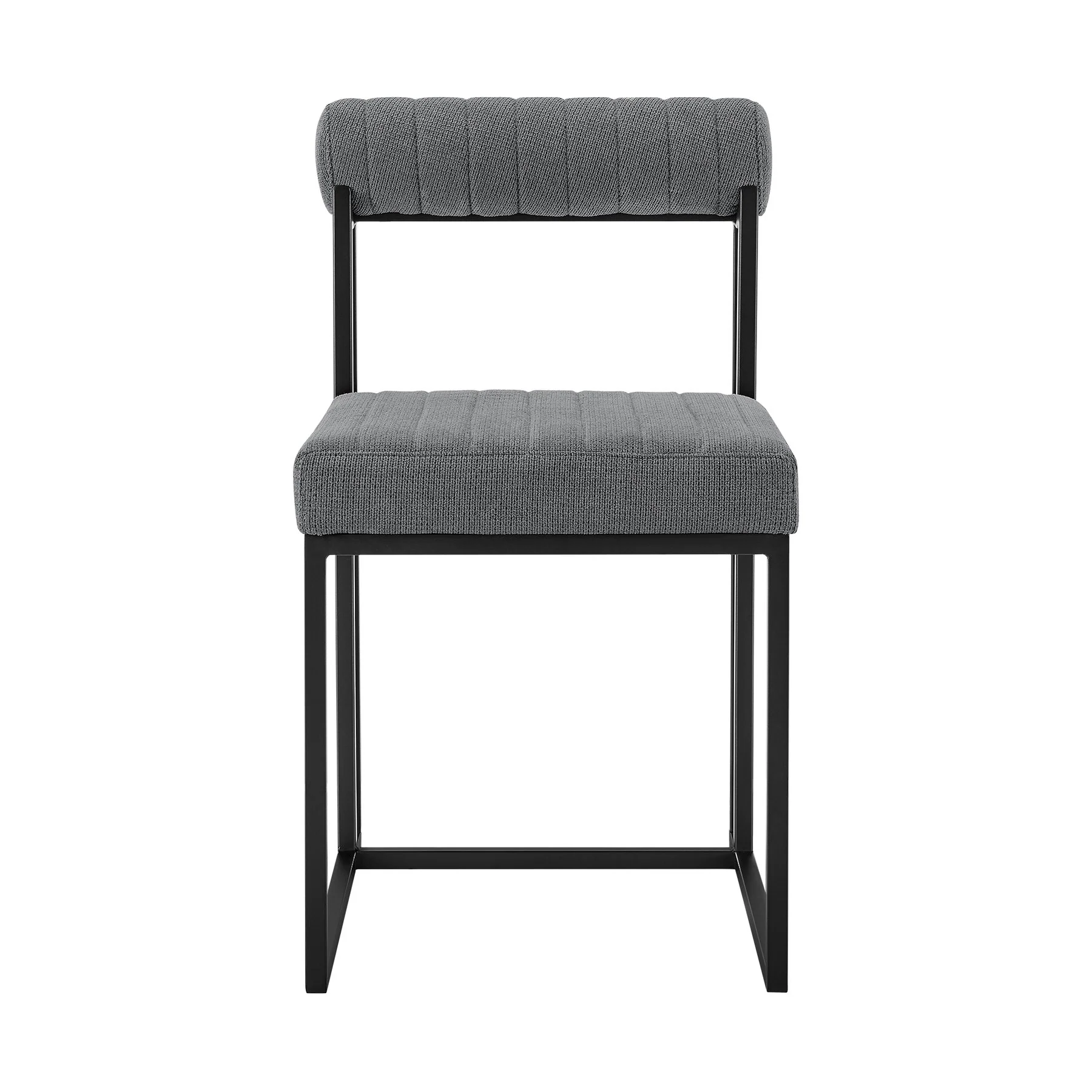 Devi Anastasia 5 Piece Round Glass Dining Table Set with Matte Black Iron and Anchor Gray Fabric - Image 3
