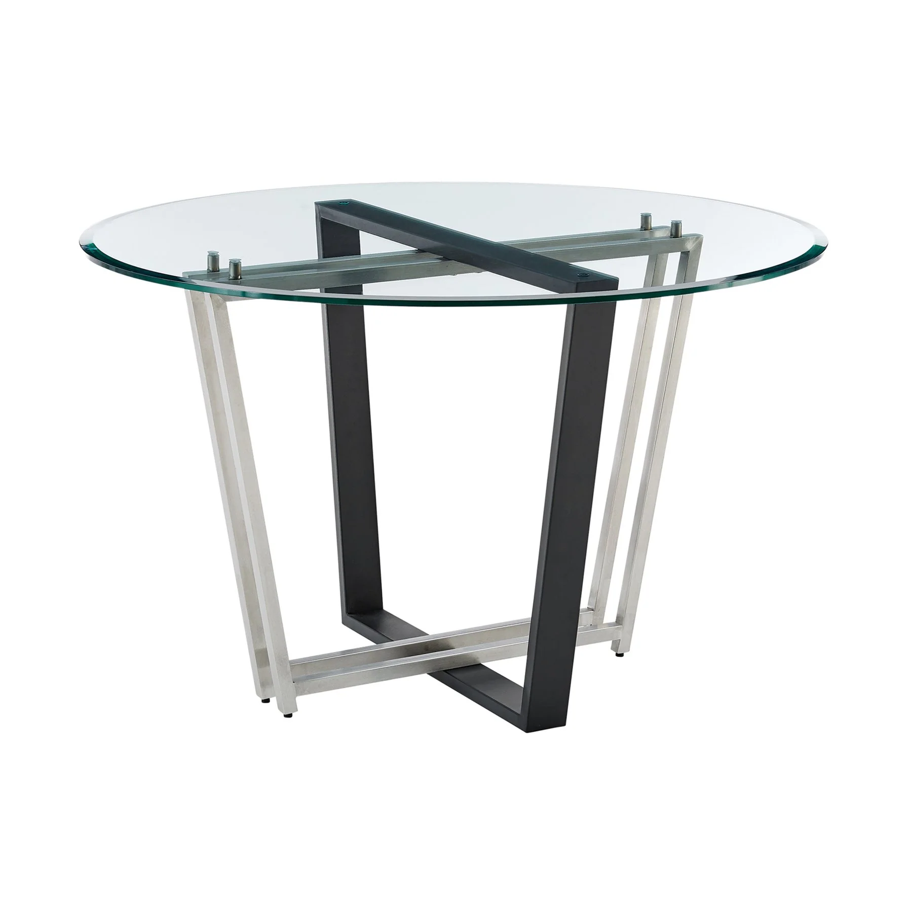 Devi Anastasia 5 Piece Round Glass Dining Table Set with Matte Black Iron and Anchor Gray Fabric - Image 4