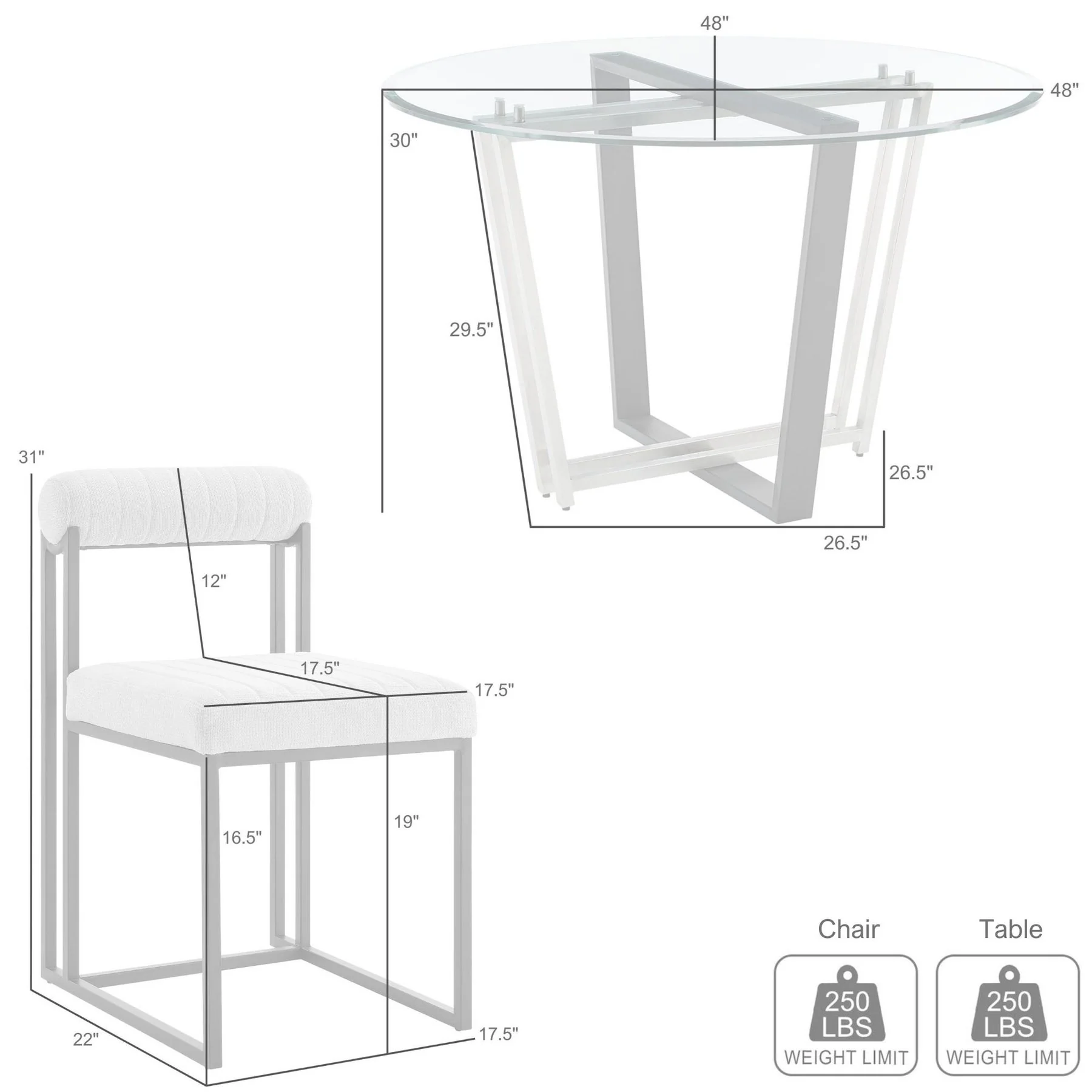Devi Anastasia 5 Piece Round Glass Dining Table Set with Matte Black Iron and Anchor Gray Fabric - Image 9