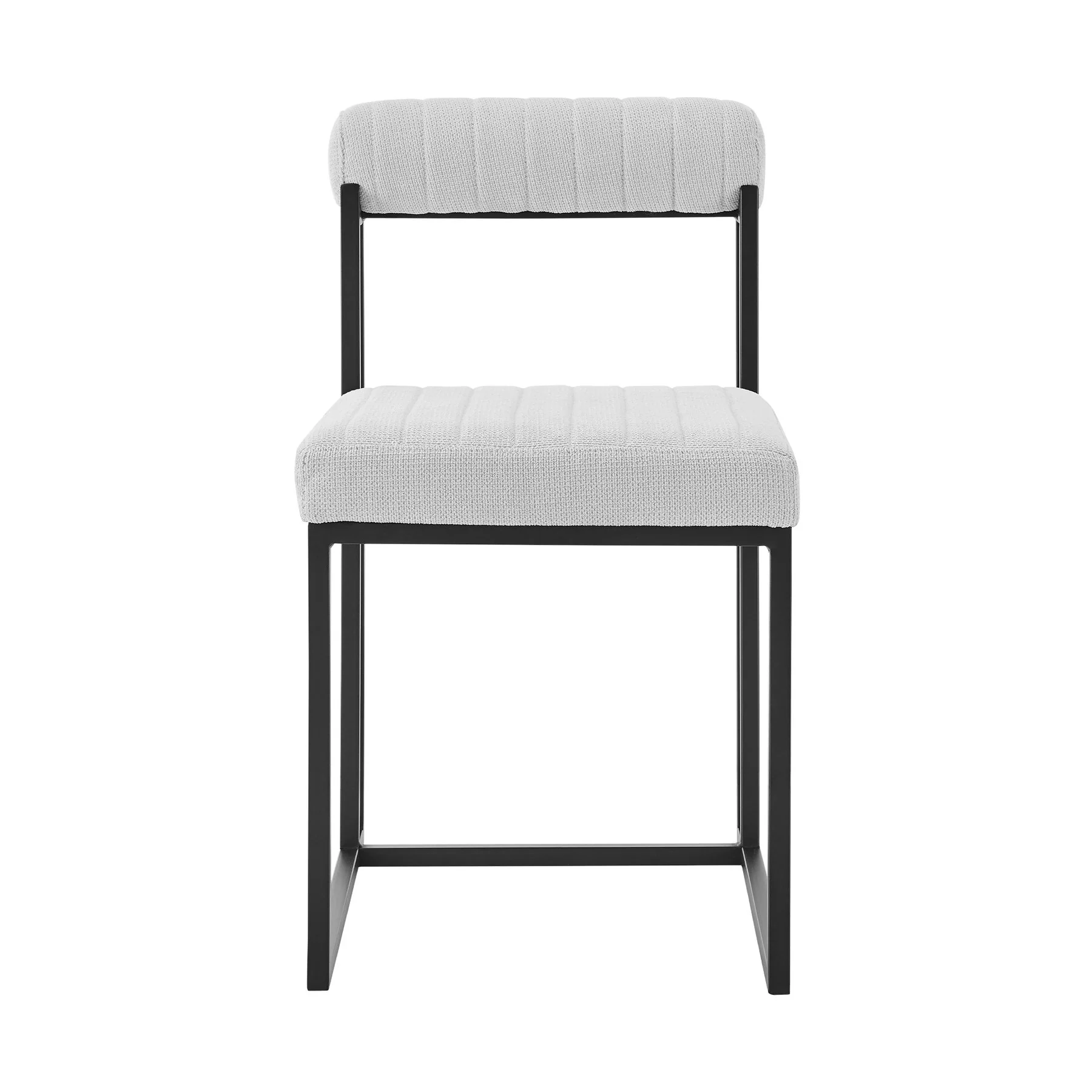 Devi Anastasia 5 Piece Round Glass Dining Table Set with Matte Black Iron and Light Gray Fabric - Image 3
