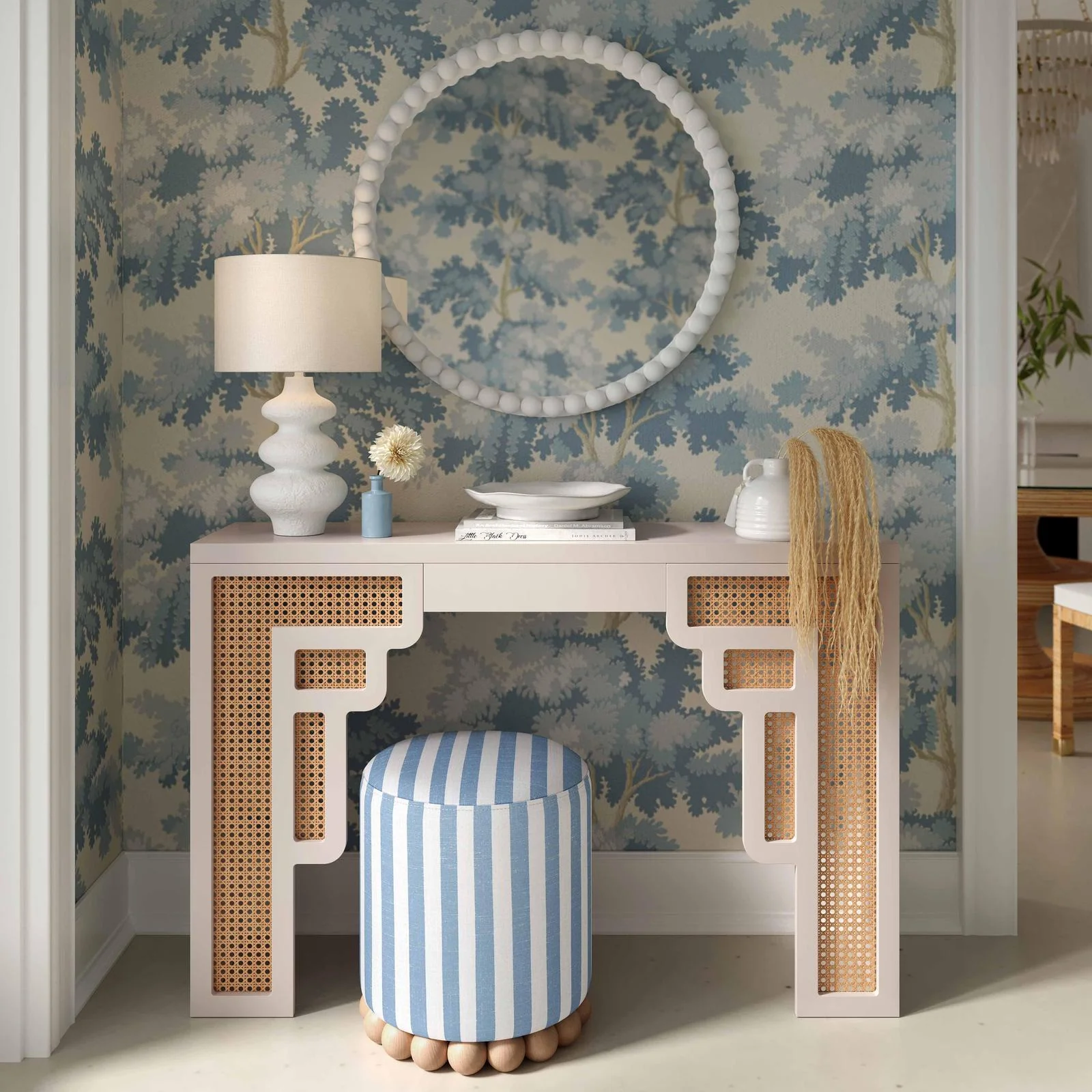 Dex Pastel Blue Striped Linen Ottoman - Image 2
