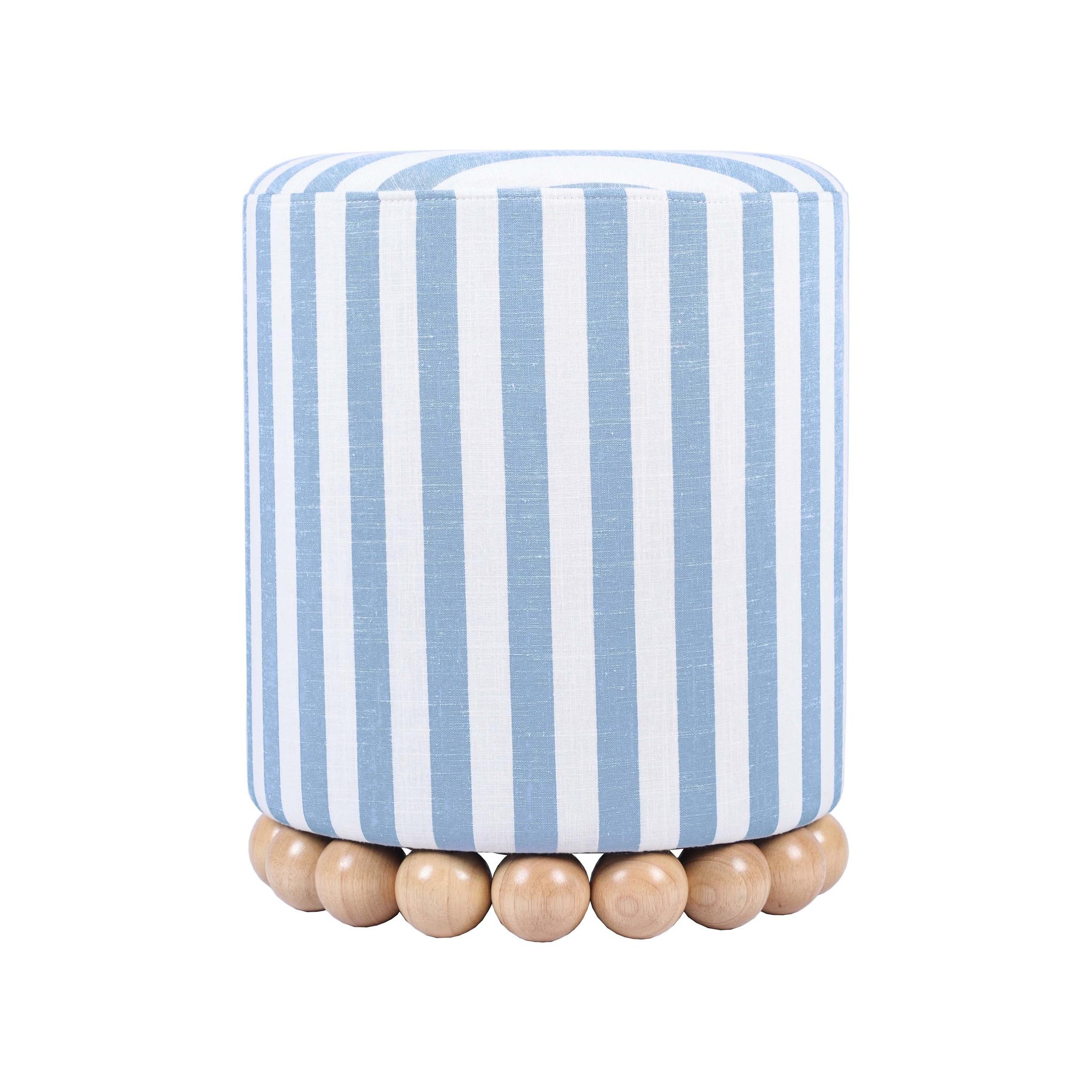 Dex Pastel Blue Striped Linen Ottoman - Image 3