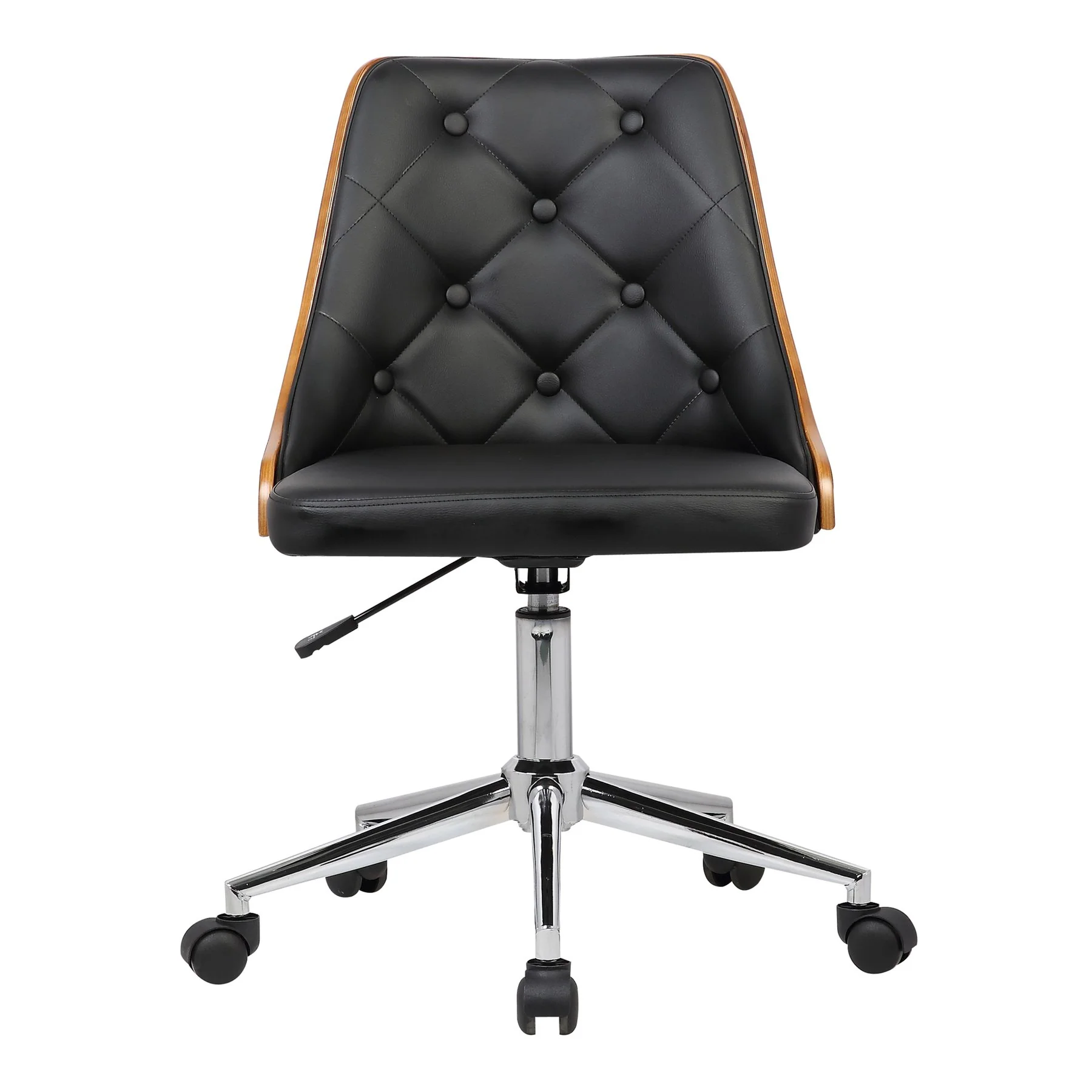 Diamond Mid-Century Office Chair in Chrome finish with Tufted Black Faux Leather and Walnut Veneer Back - Image 2
