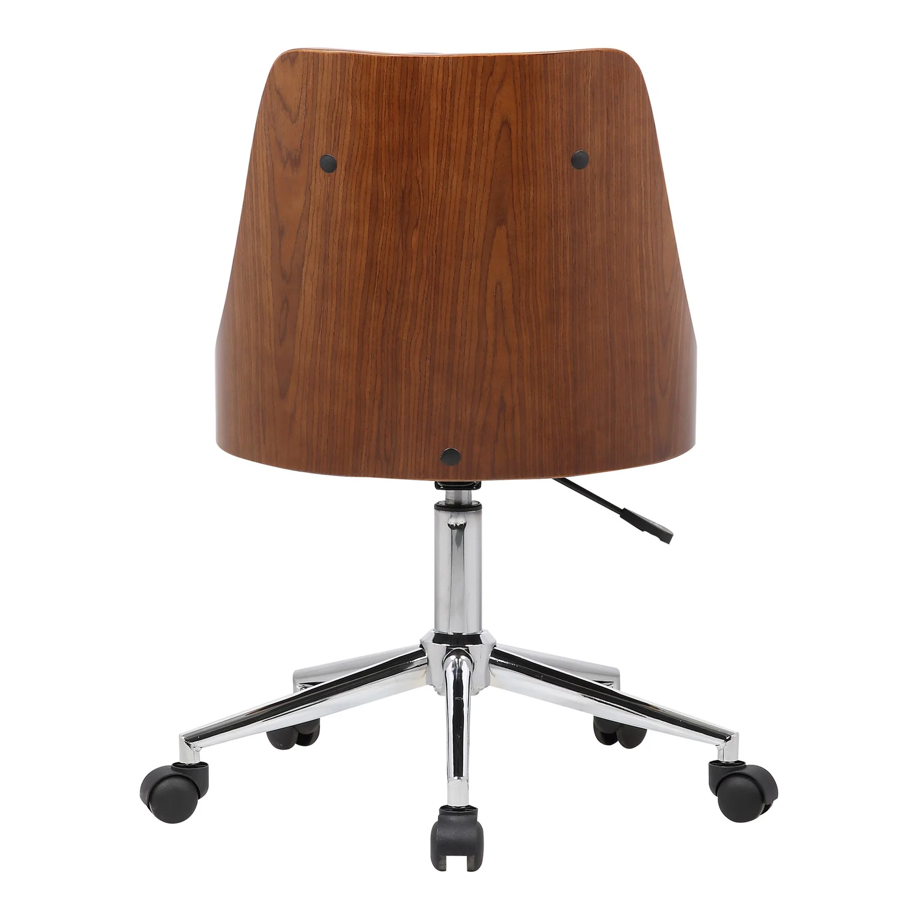 Diamond Mid-Century Office Chair in Chrome finish with Tufted Black Faux Leather and Walnut Veneer Back - Image 4