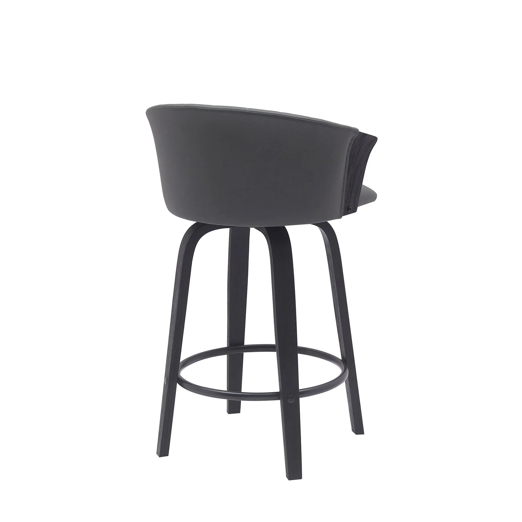 Diana 26" Swivel Black Wood Counter Stool in Gray Faux Leather - Image 3
