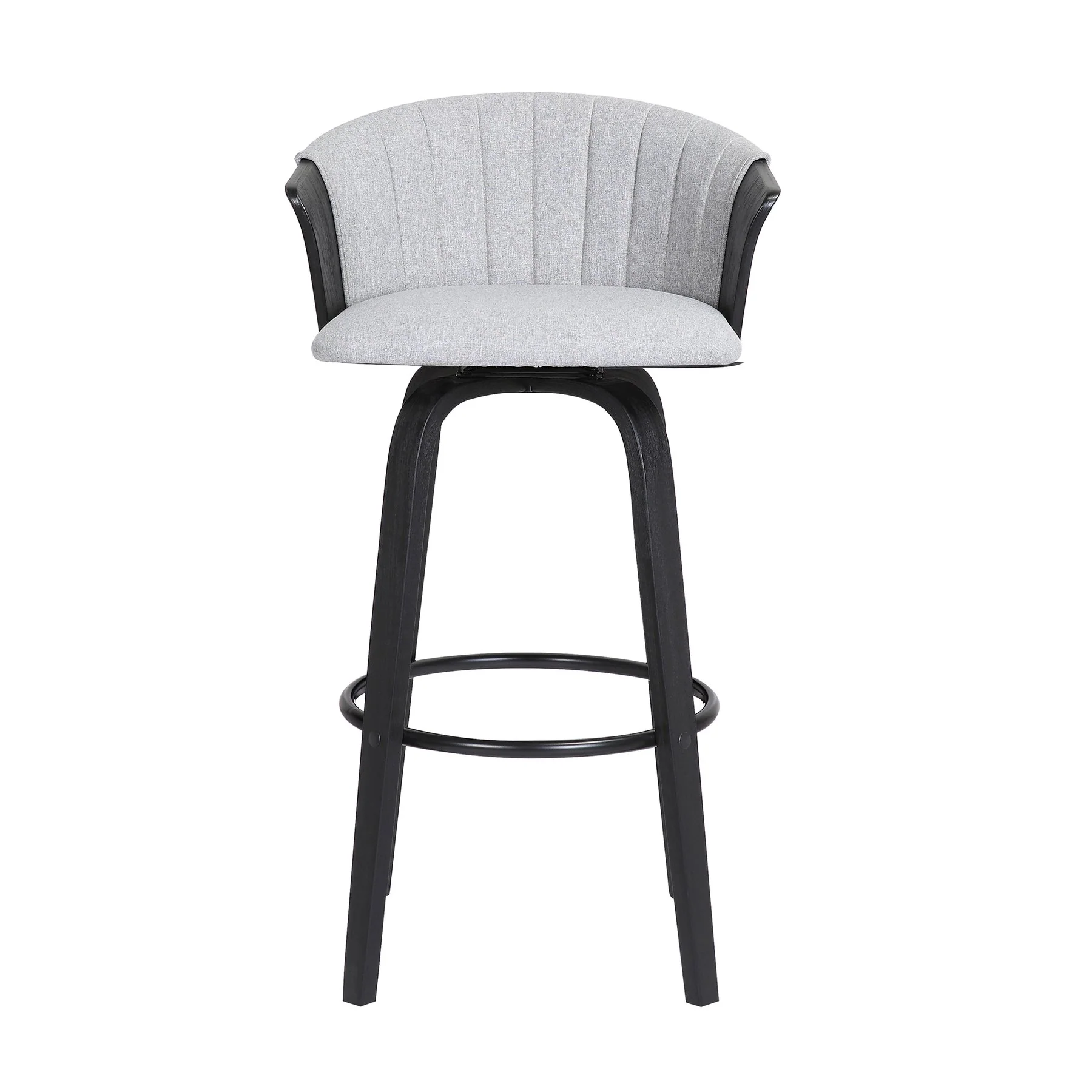 Diana 26" Swivel Black Wood Counter Stool in Light Gray Fabric - Image 2