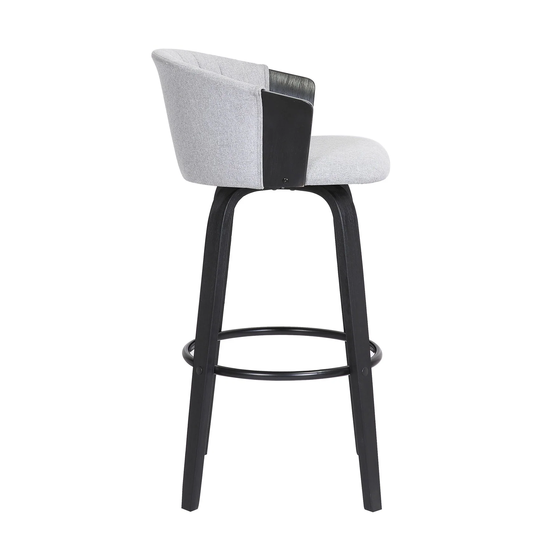 Diana 26" Swivel Black Wood Counter Stool in Light Gray Fabric - Image 3
