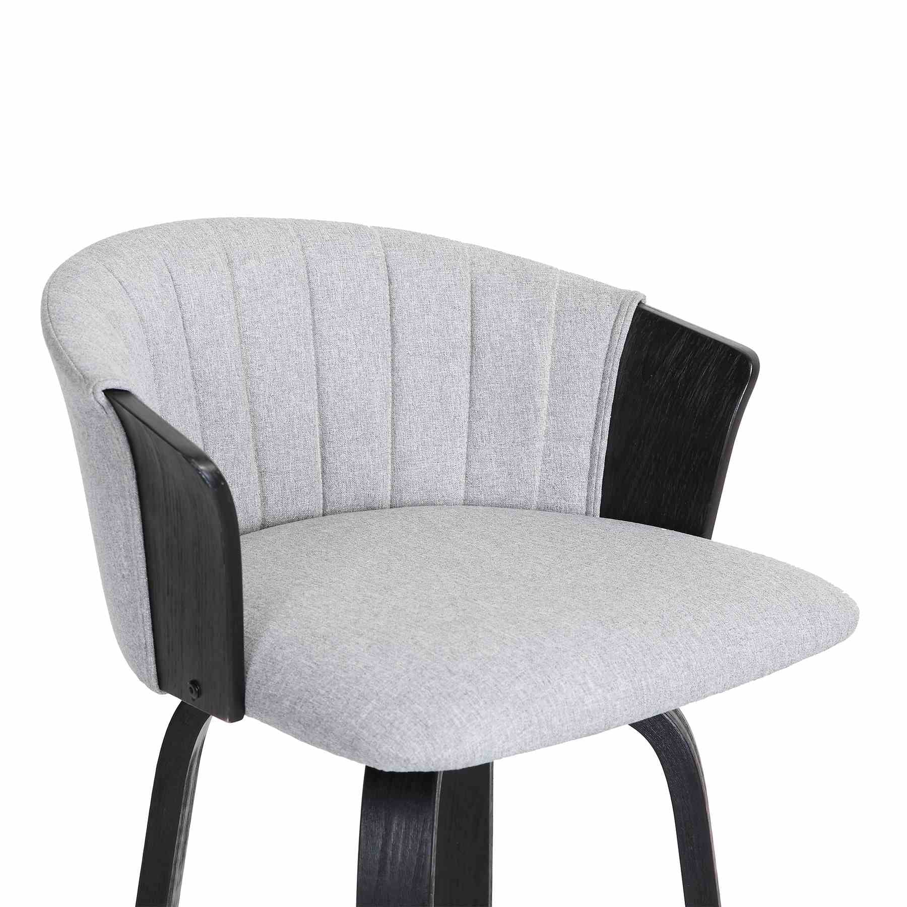 Diana 26" Swivel Black Wood Counter Stool in Light Gray Fabric - Image 6