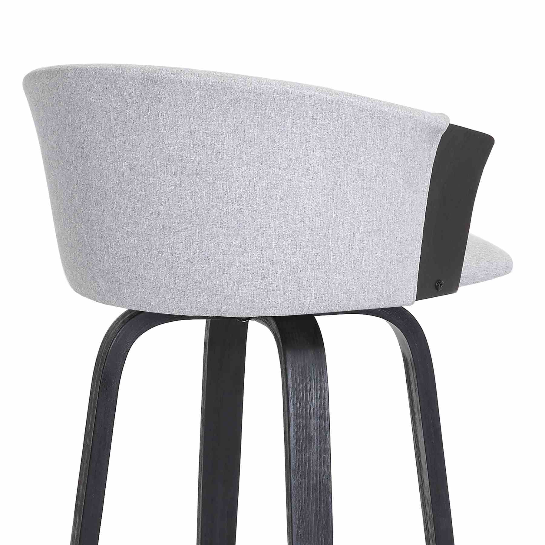 Diana 26" Swivel Black Wood Counter Stool in Light Gray Fabric - Image 7