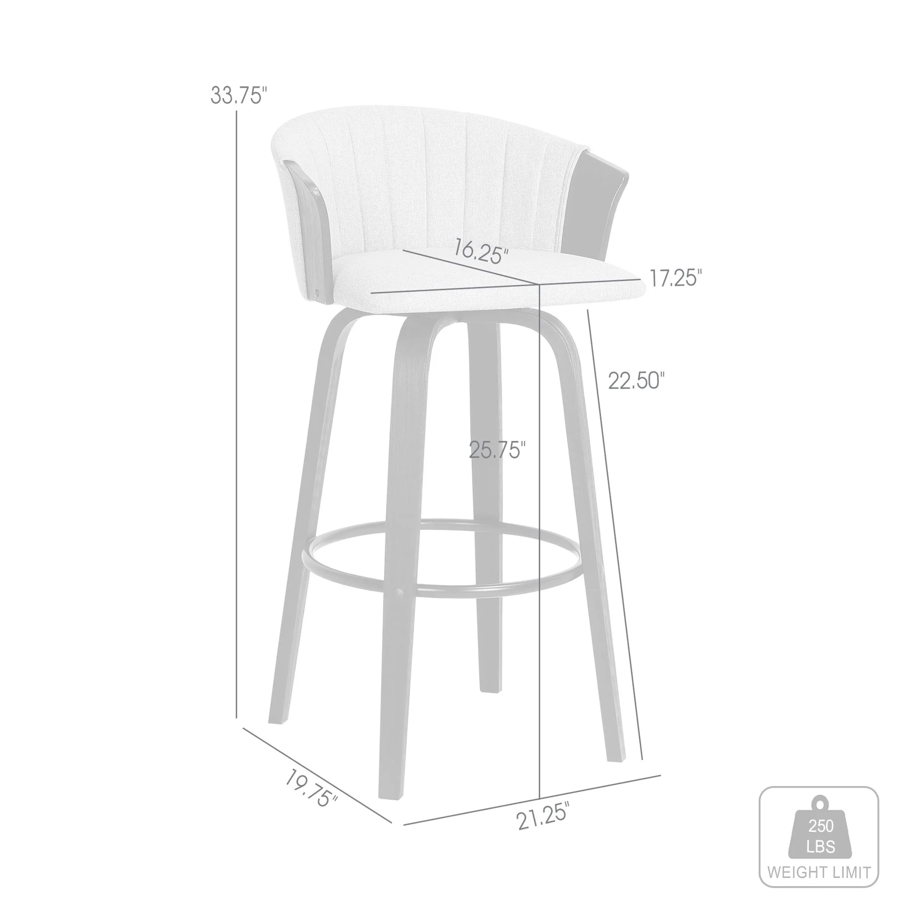 Diana 26" Swivel Black Wood Counter Stool in Light Gray Fabric - Image 9