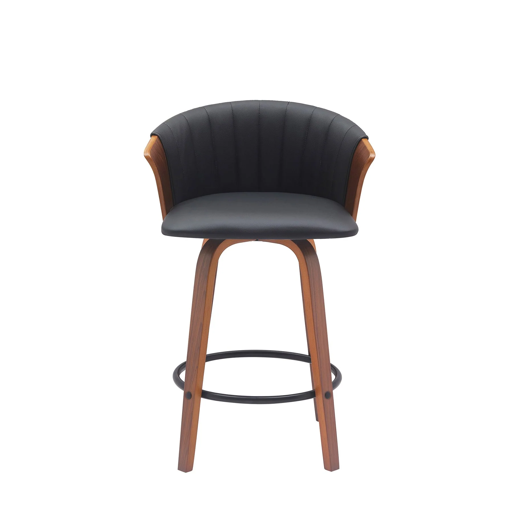 Diana 26" Swivel Walnut Wood Counter Stool in Black Faux Leather - Image 2