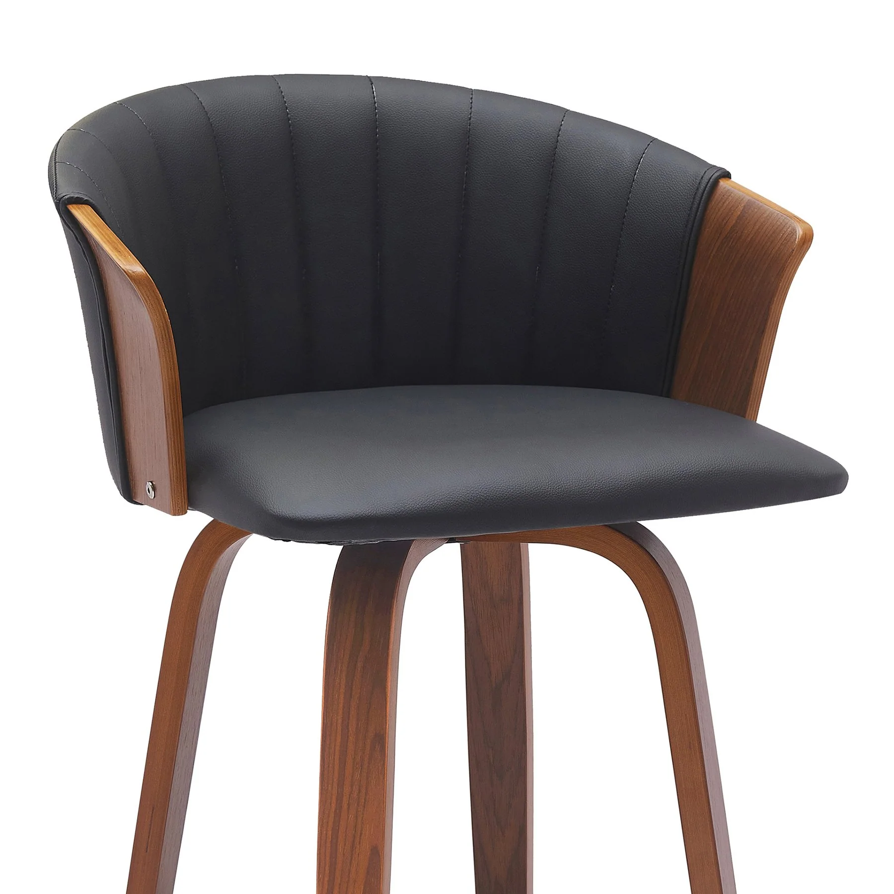 Diana 26" Swivel Walnut Wood Counter Stool in Black Faux Leather - Image 4