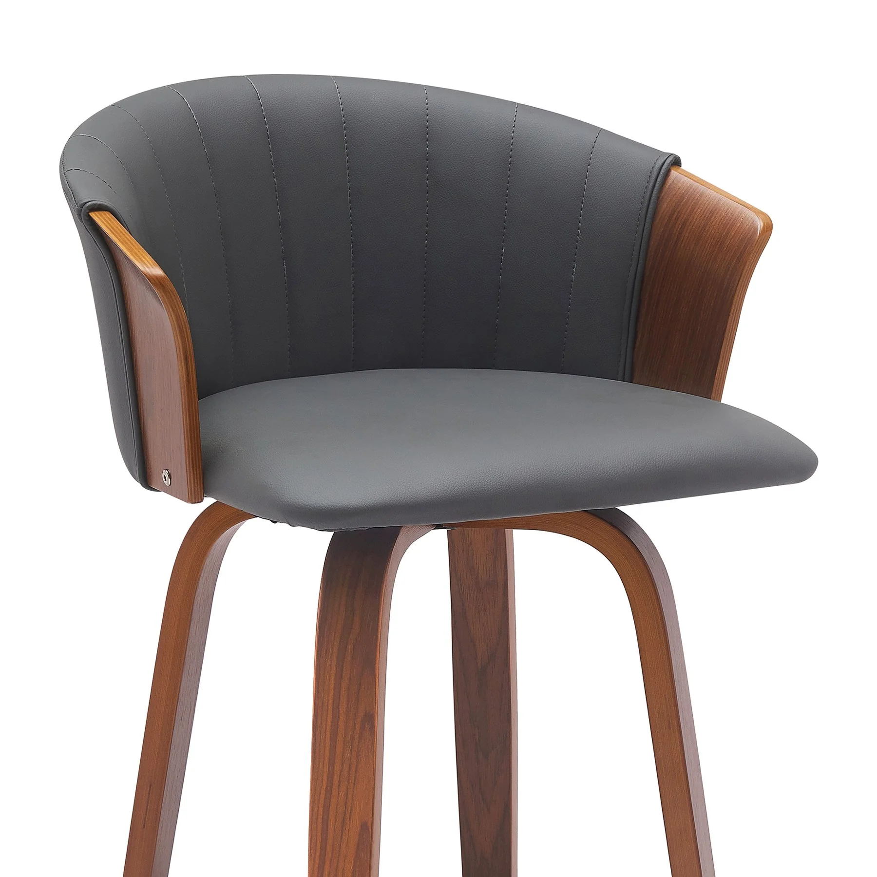 Diana 26" Swivel Walnut Wood Counter Stool in Gray Faux Leather - Image 4