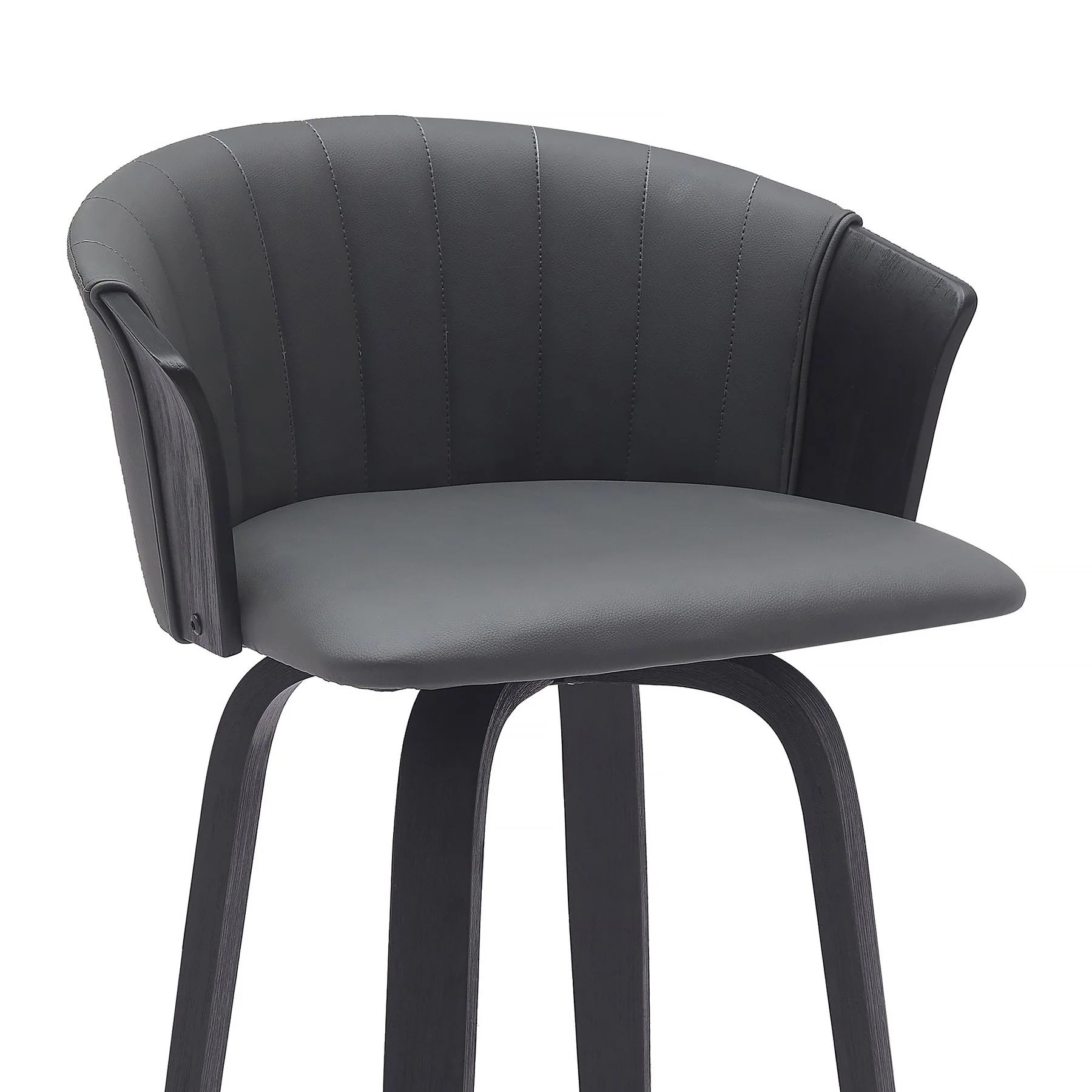 Diana 30" Swivel Black Wood Bar Stool in Gray Faux Leather - Image 4