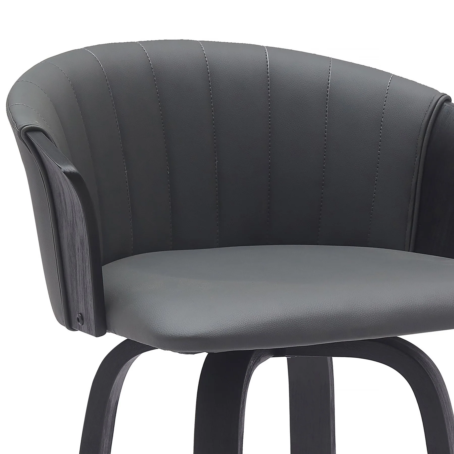 Diana 30" Swivel Black Wood Bar Stool in Gray Faux Leather - Image 7