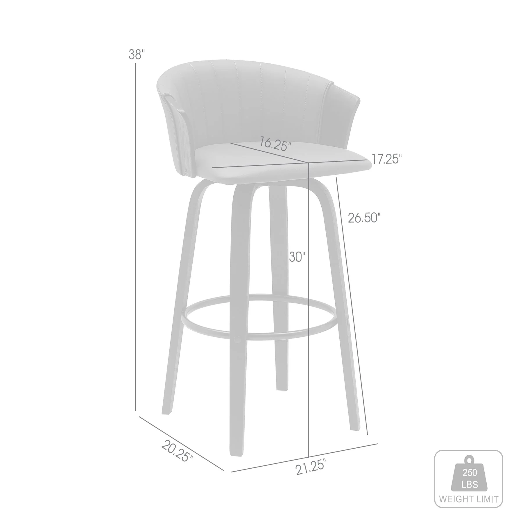Diana 30" Swivel Black Wood Bar Stool in Gray Faux Leather - Image 8
