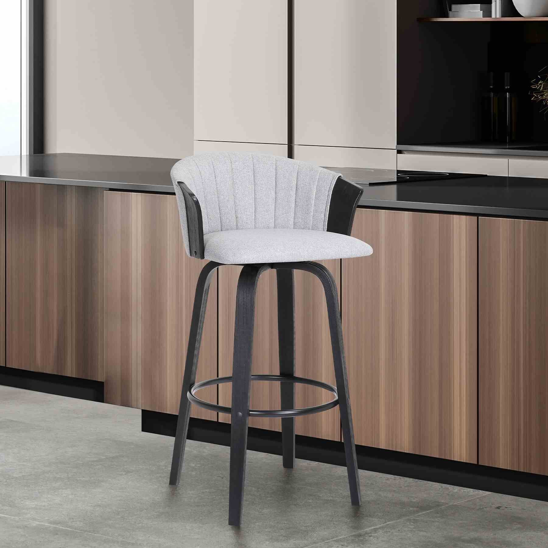Diana 30" Swivel Black Wood Bar Stool in Light Gray Fabric - Image 10