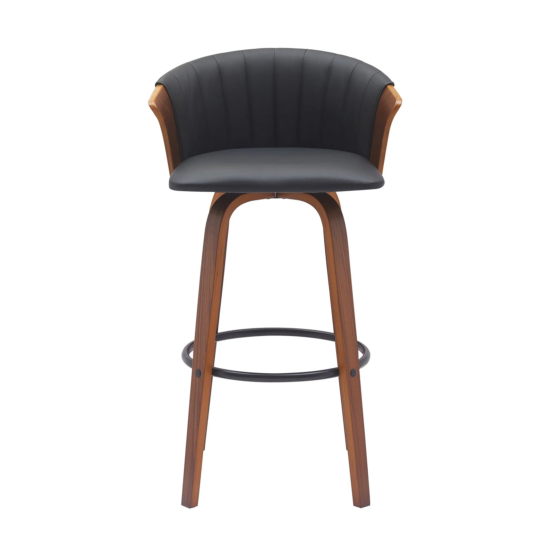 Diana 30" Swivel Walnut Wood Bar Stool in Black Faux Leather - Image 2