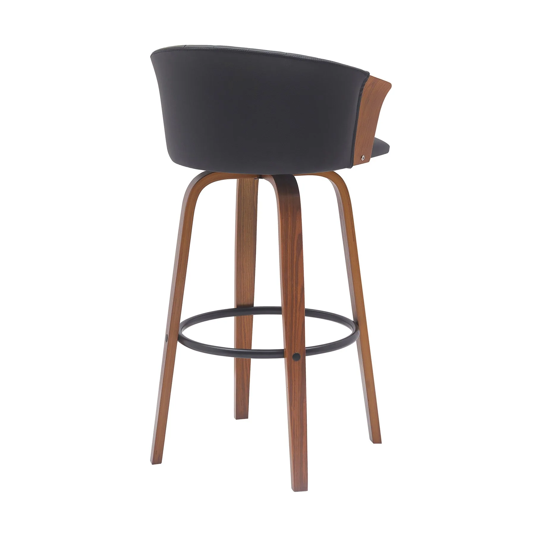 Diana 30" Swivel Walnut Wood Bar Stool in Black Faux Leather - Image 3