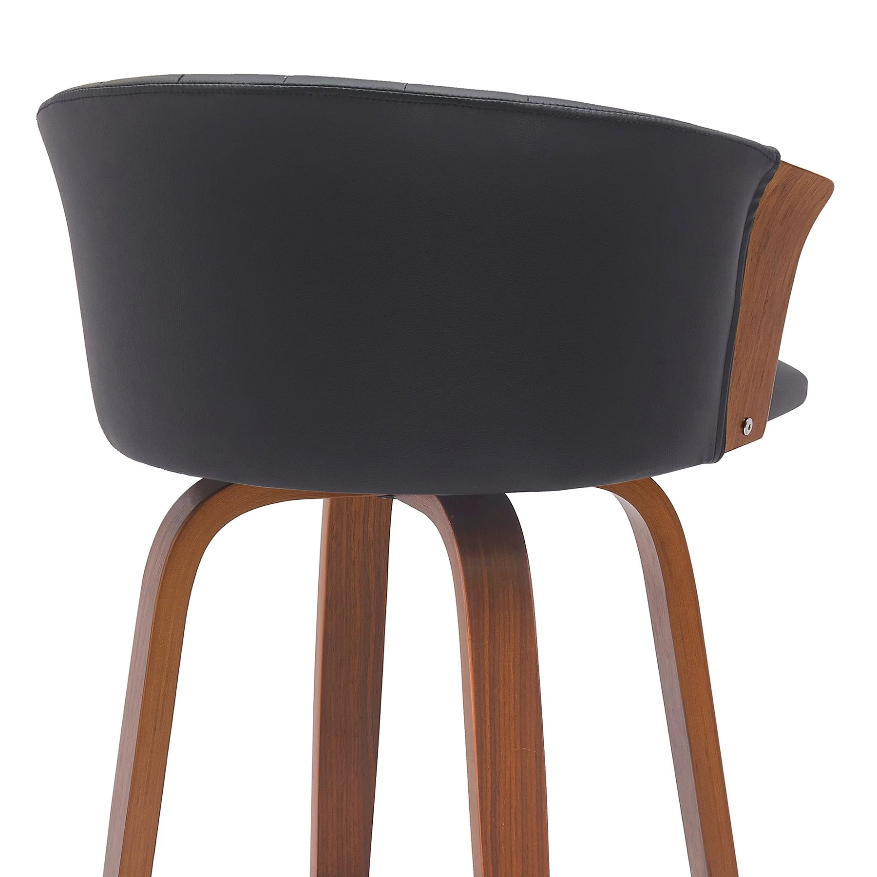 Diana 30" Swivel Walnut Wood Bar Stool in Black Faux Leather - Image 5