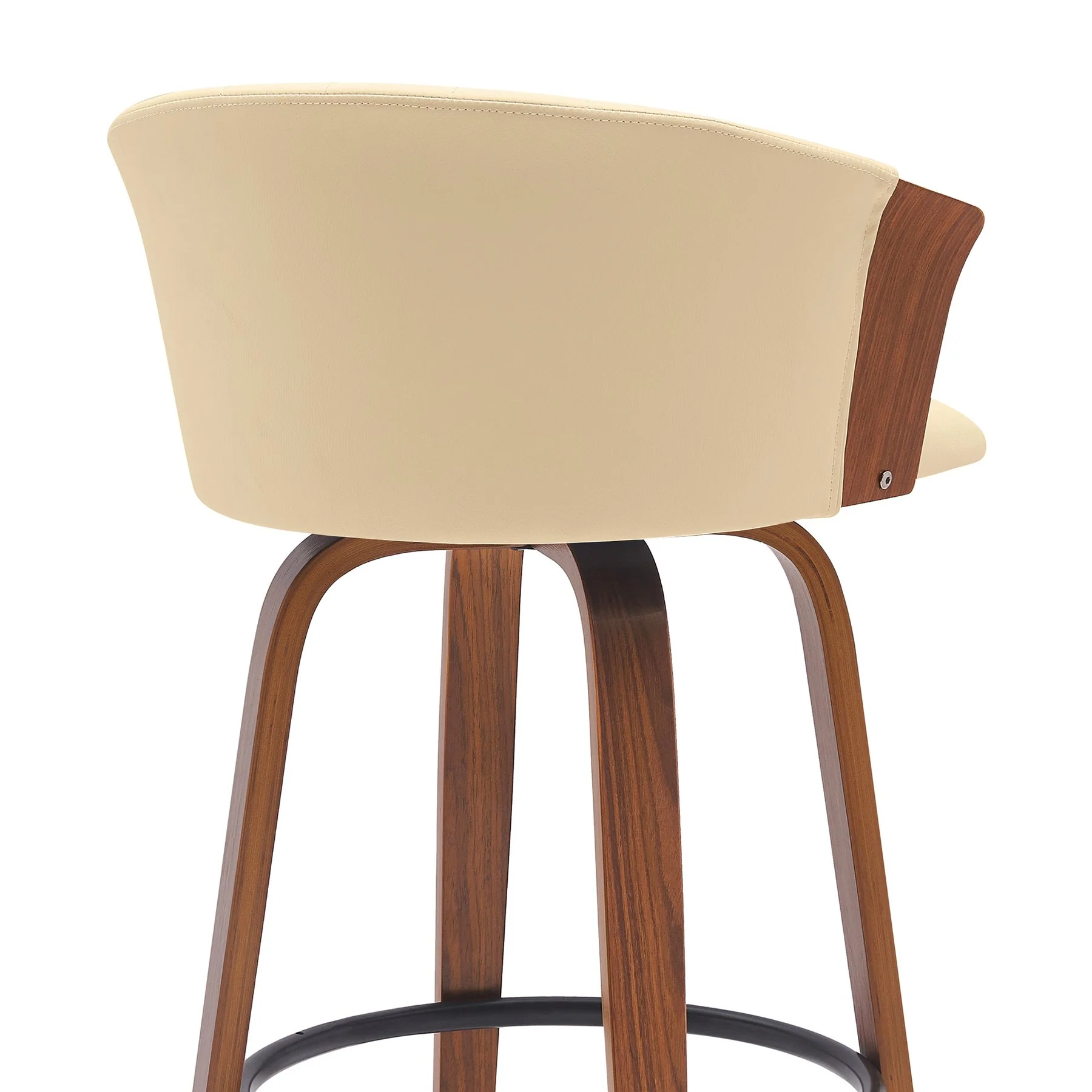 Diana 30" Swivel Walnut Wood Bar Stool in Cream Faux Leather - Image 5