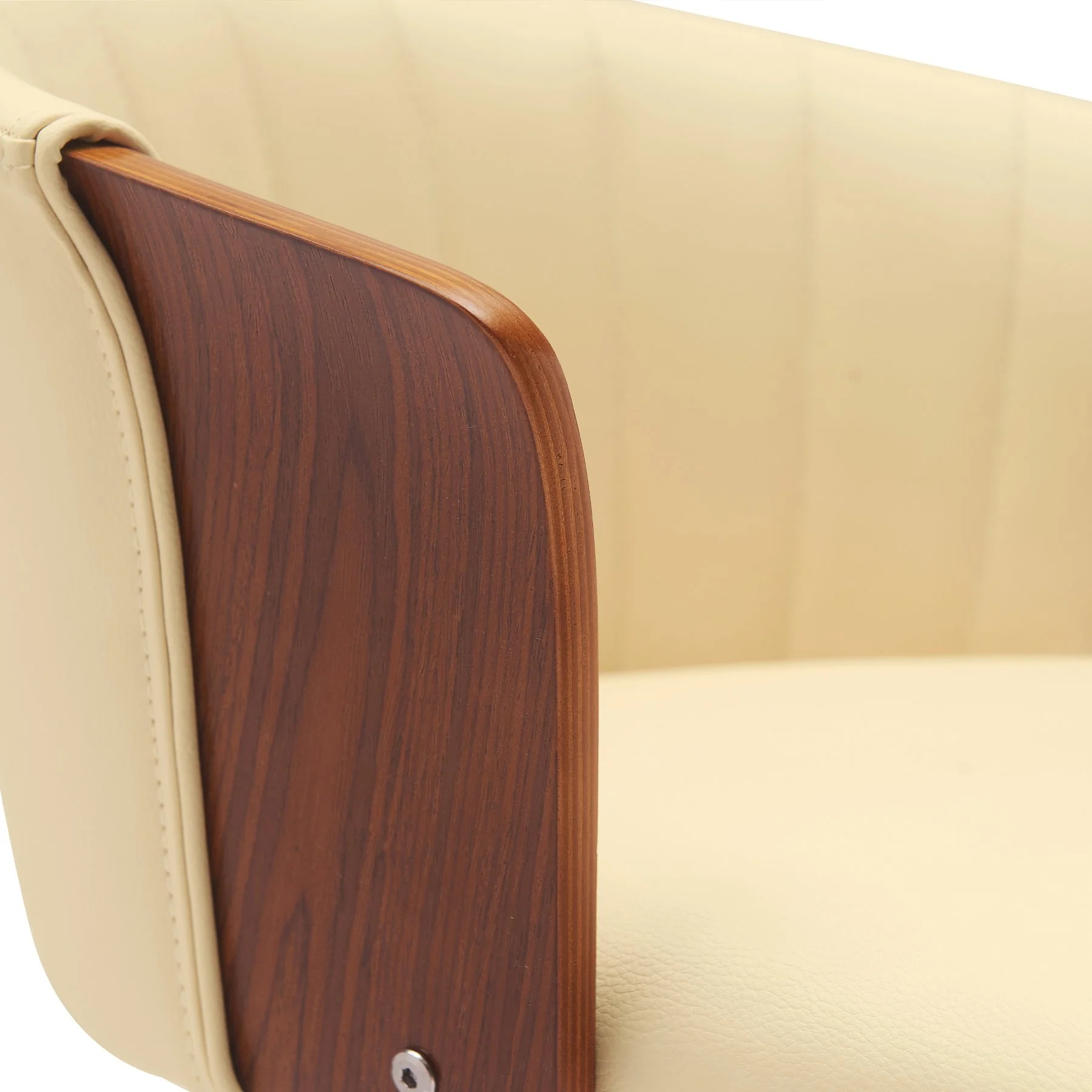 Diana 30" Swivel Walnut Wood Bar Stool in Cream Faux Leather - Image 6