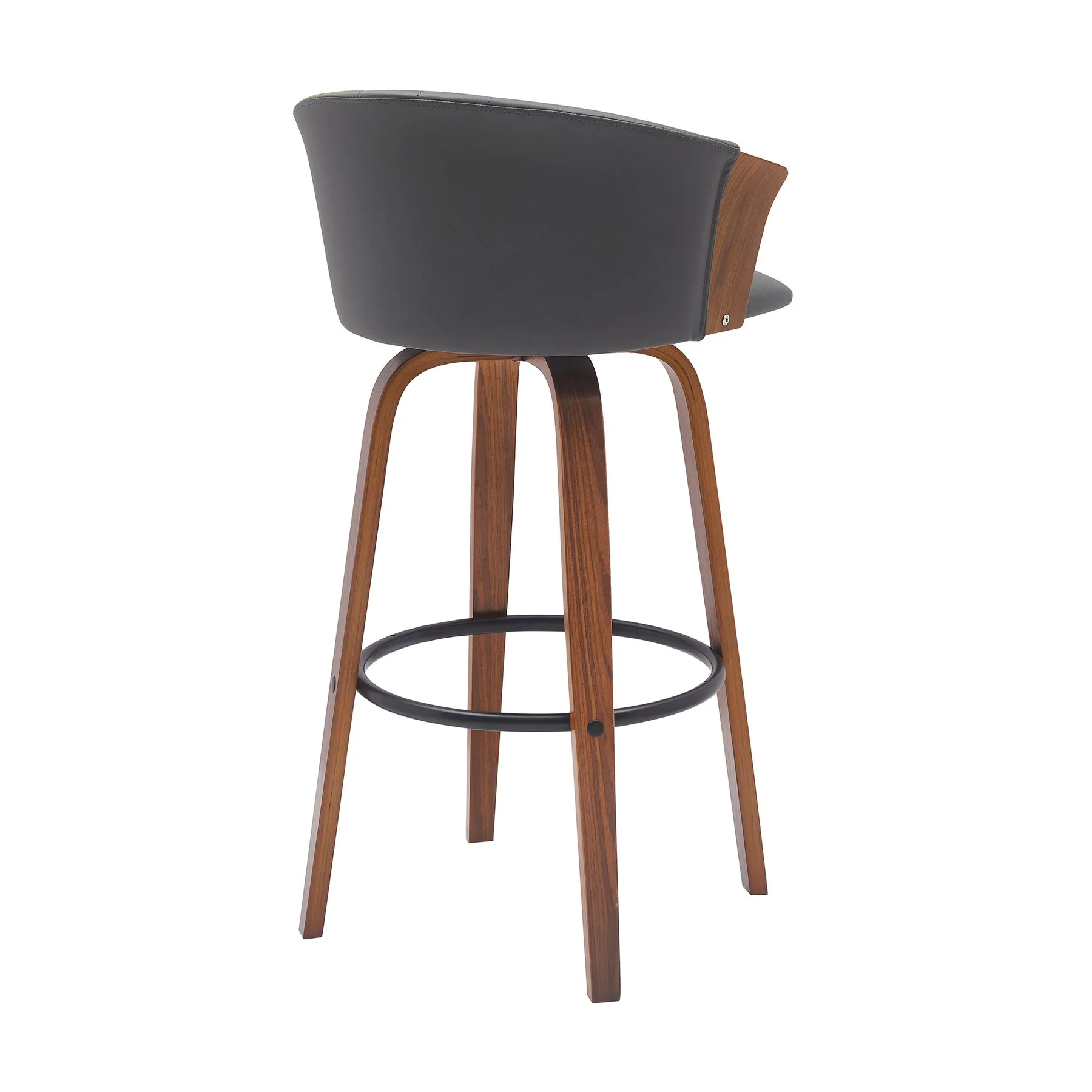 Diana 30" Swivel Walnut Wood Bar Stool in Gray Faux Leather - Image 3