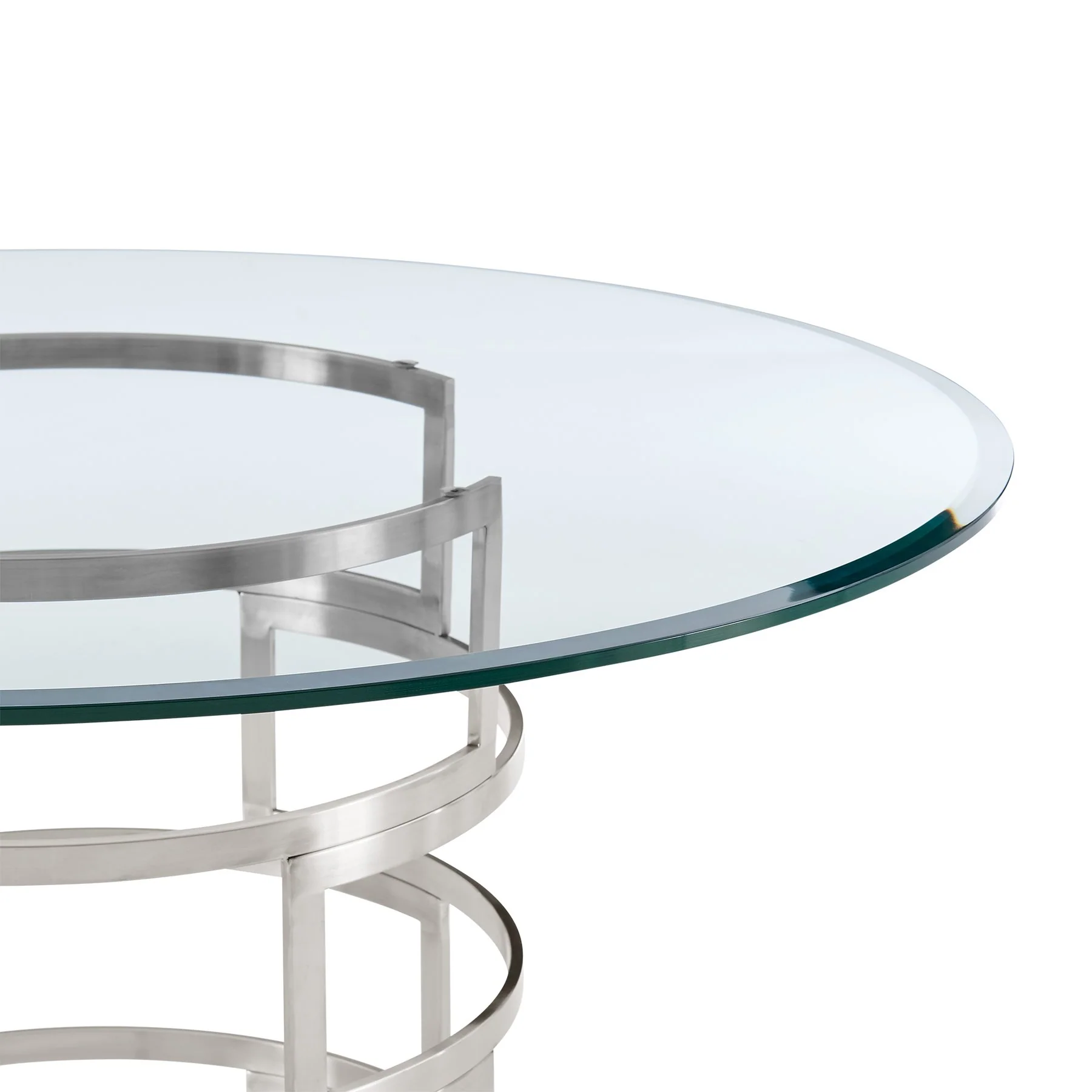 Diaz Contemporary 48" Round Dining Table with Brushed Stainless Steel Base and Glass Tabletop - Image 3