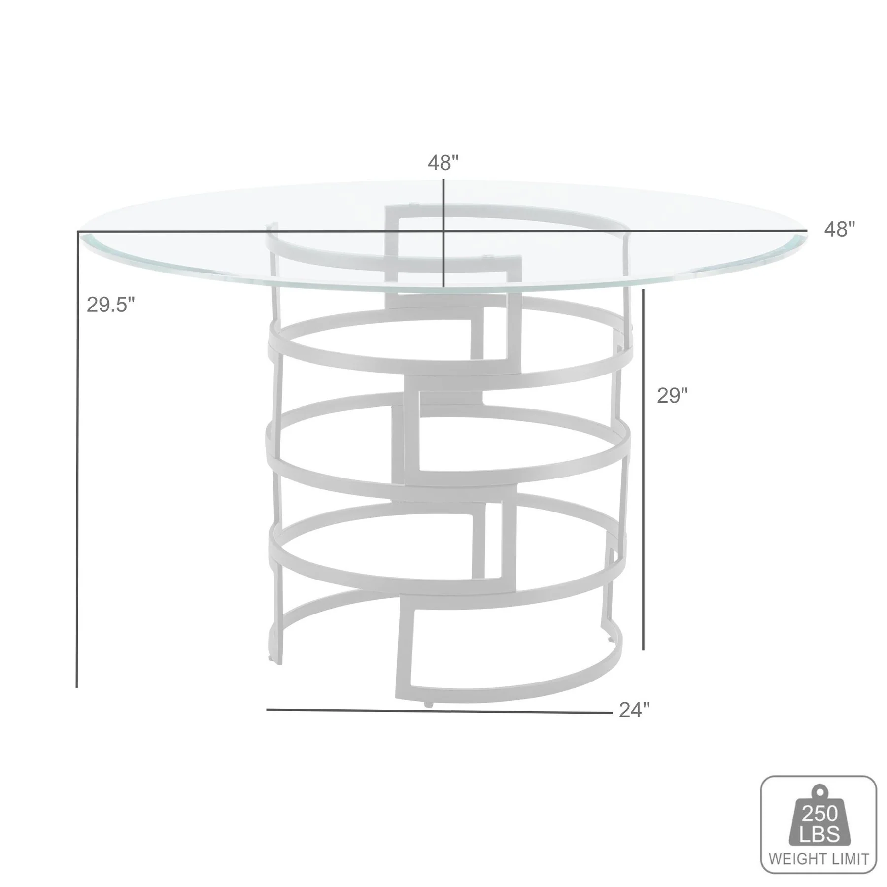 Diaz Contemporary 48" Round Dining Table with Brushed Stainless Steel Base and Glass Tabletop - Image 7