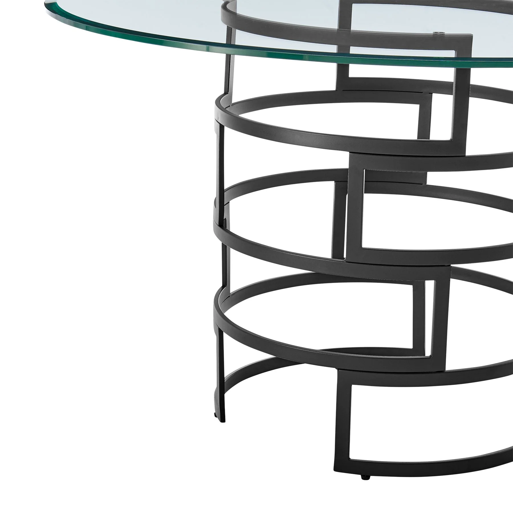 Diaz Contemporary 48" Round Dining Table with Matte Black Iron Base and Glass Tabletop - Image 5