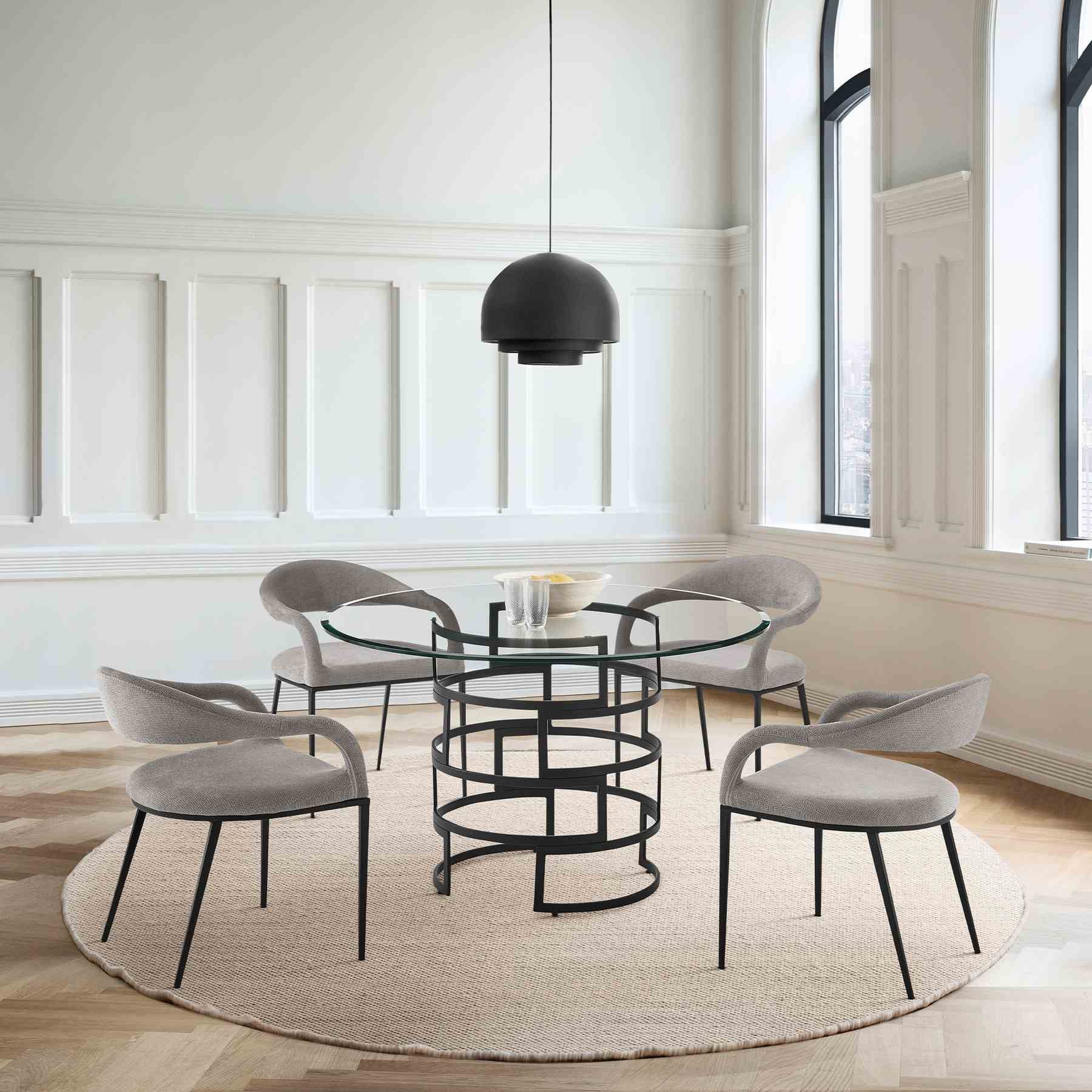Diaz Contemporary 48" Round Dining Table with Matte Black Iron Base and Glass Tabletop - Image 9
