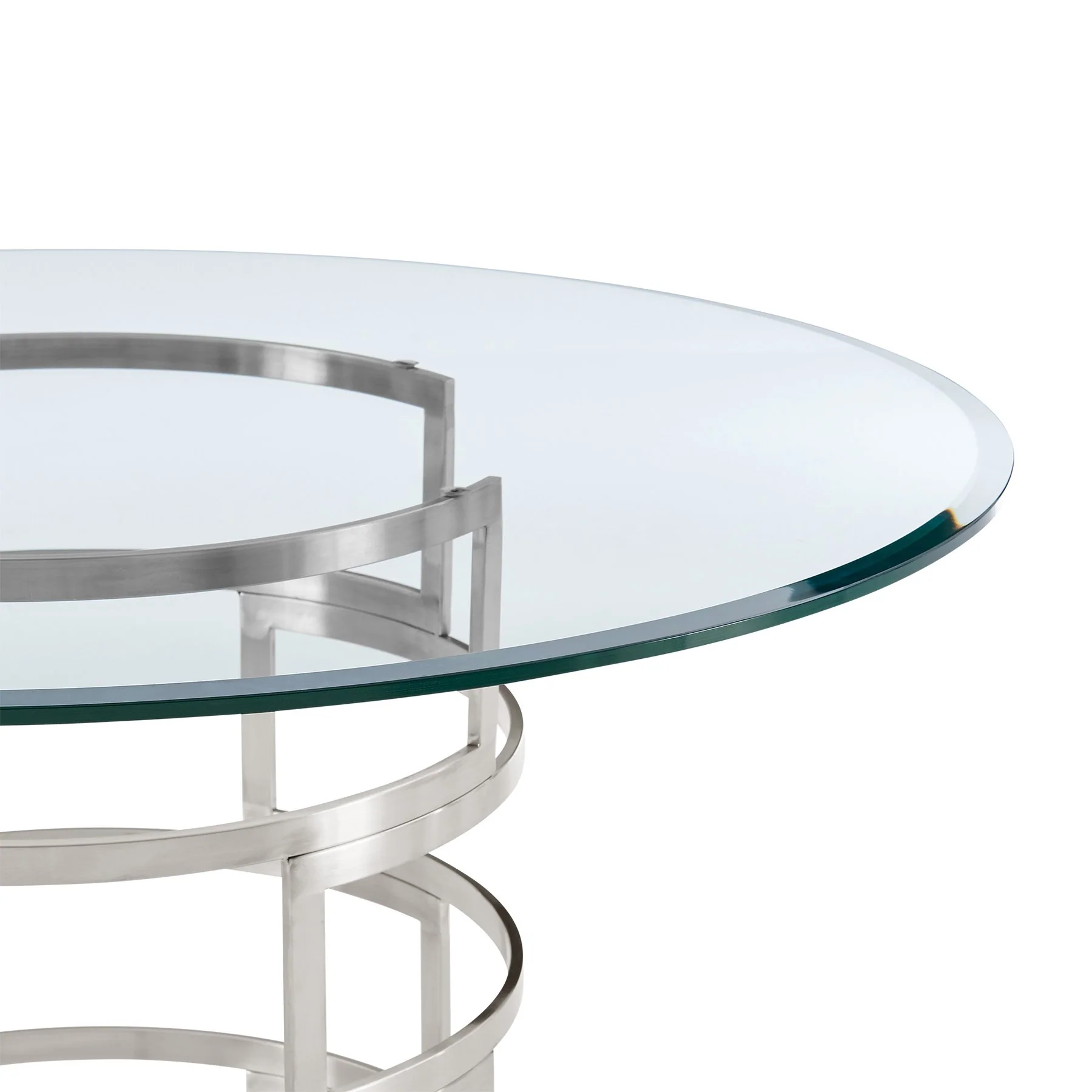 Diaz Morgan 5 Piece Round Glass Dining Table Set with Brushed Stainless Steel and Blue Fabric - Image 7