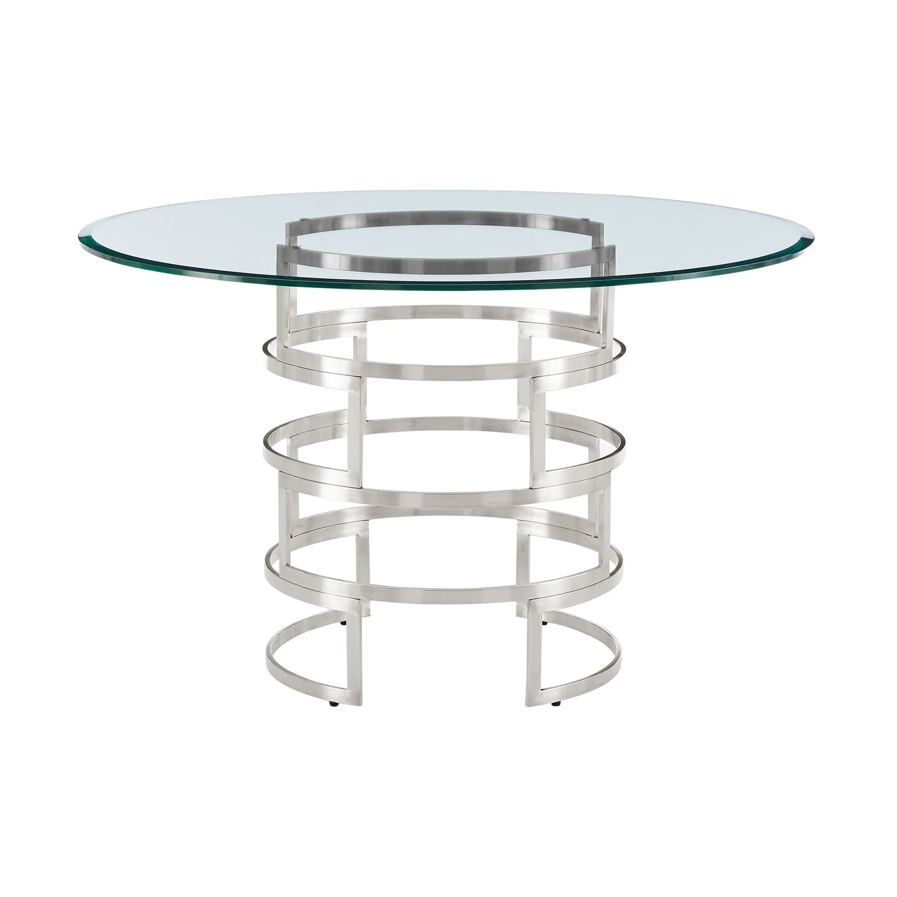 Diaz Morgan 5 Piece Round Glass Dining Table Set with Brushed Stainless Steel and Charcoal Fabric - Image 4