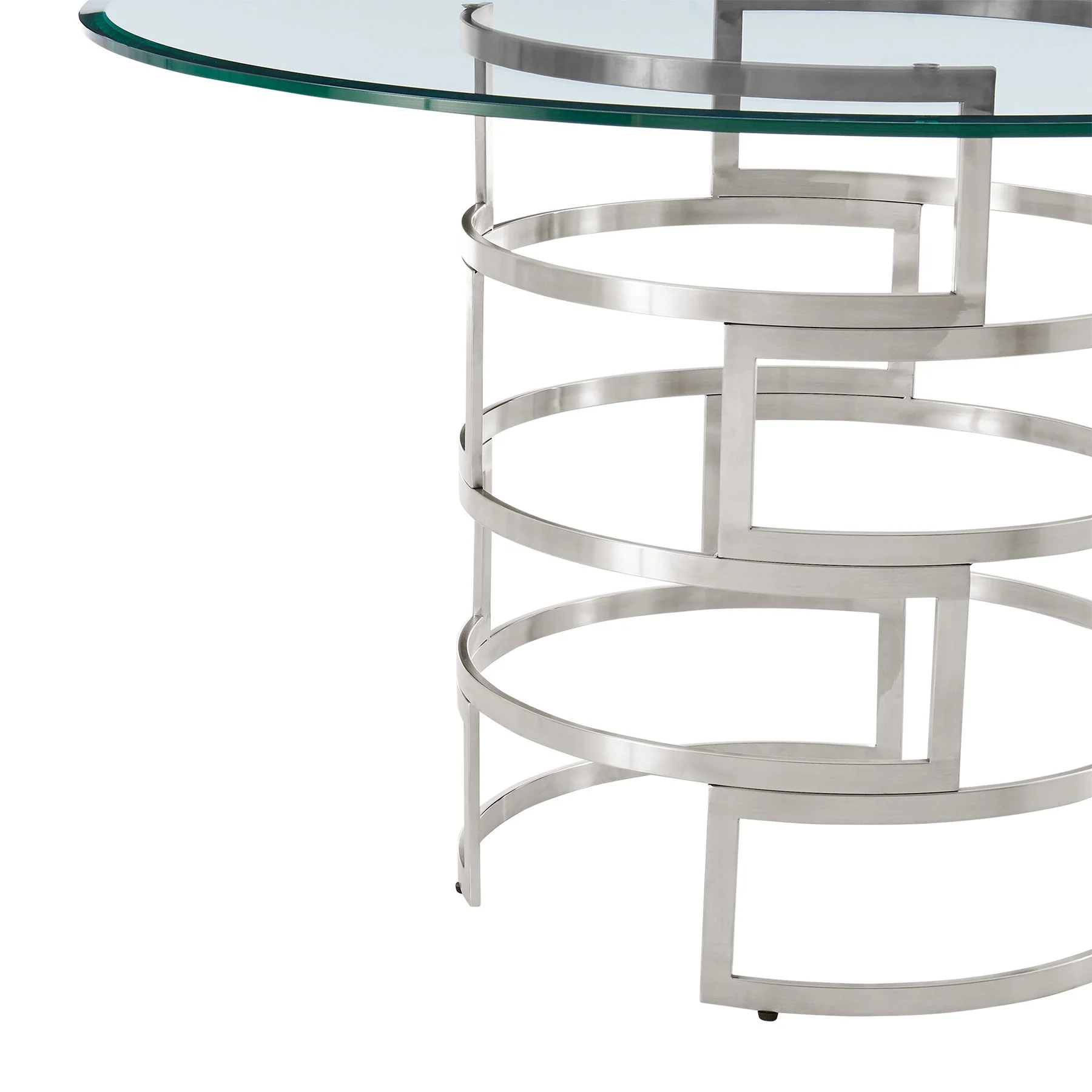 Diaz Morgan 5 Piece Round Glass Dining Table Set with Brushed Stainless Steel and Charcoal Fabric - Image 8