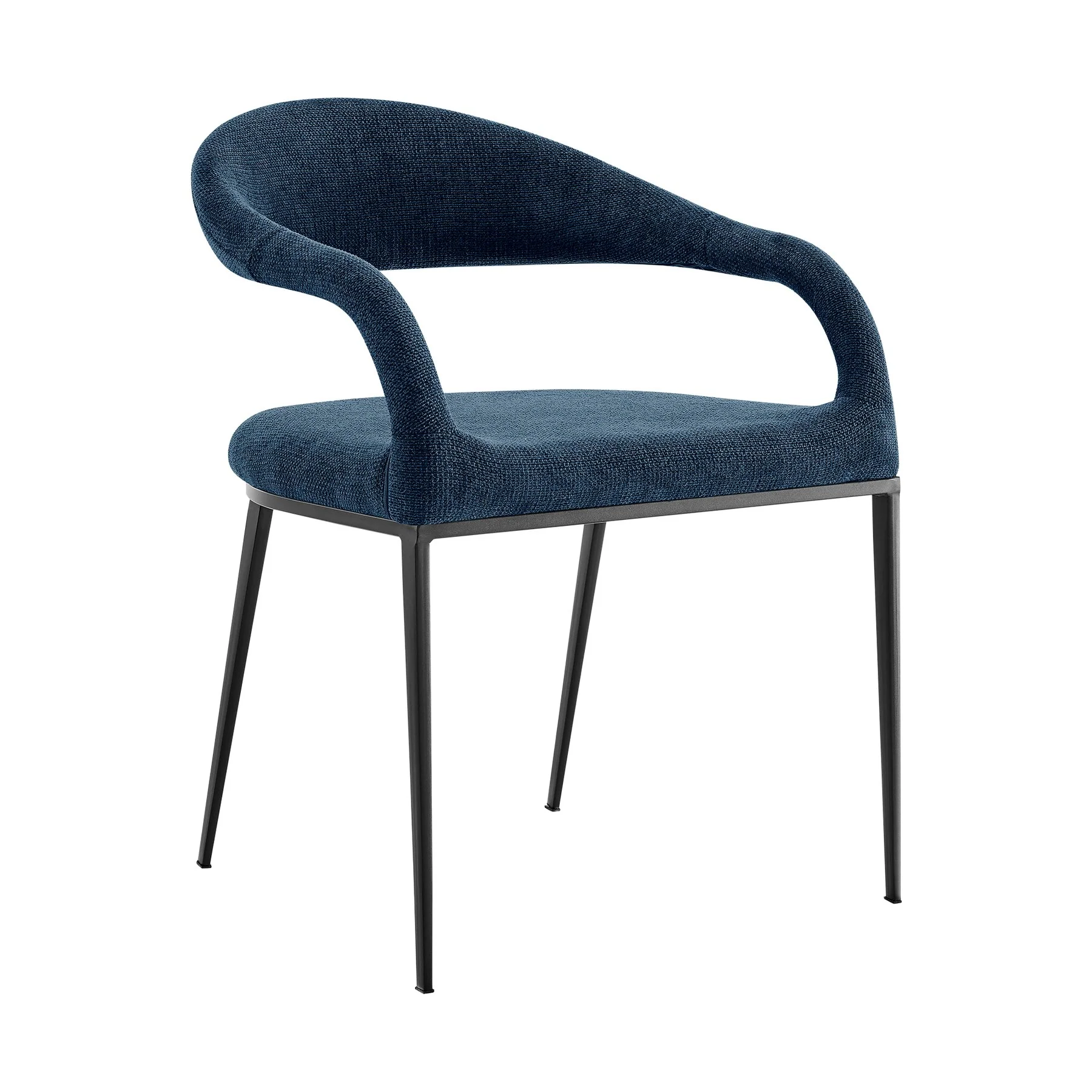 Diaz Morgan 5 Piece Round Glass Dining Table Set with Matte Black Iron and Blue Fabric - Image 2