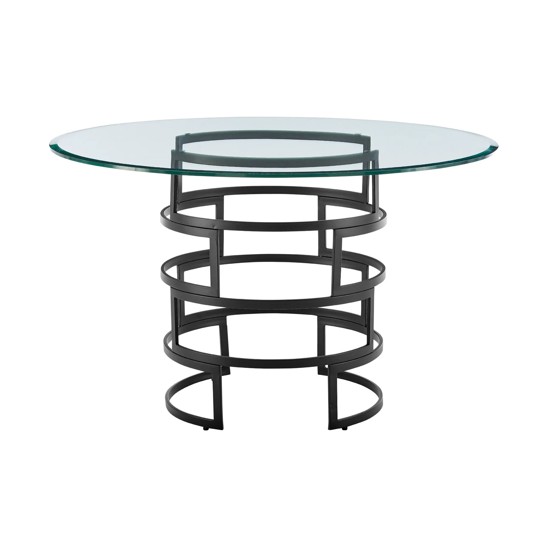 Diaz Morgan 5 Piece Round Glass Dining Table Set with Matte Black Iron and Charcoal Fabric - Image 4