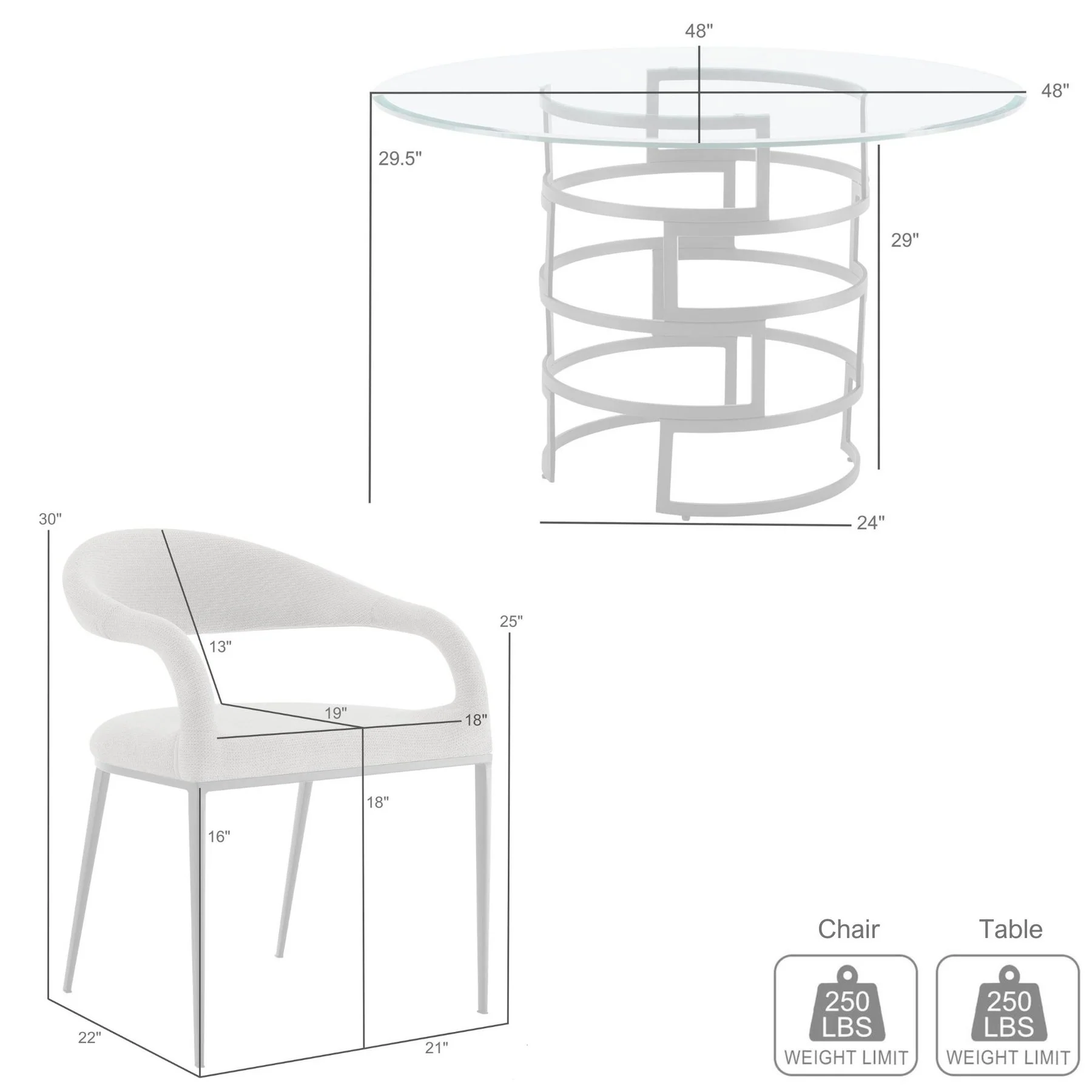 Diaz Morgan 5 Piece Round Glass Dining Table Set with Matte Black Iron and Charcoal Fabric - Image 9
