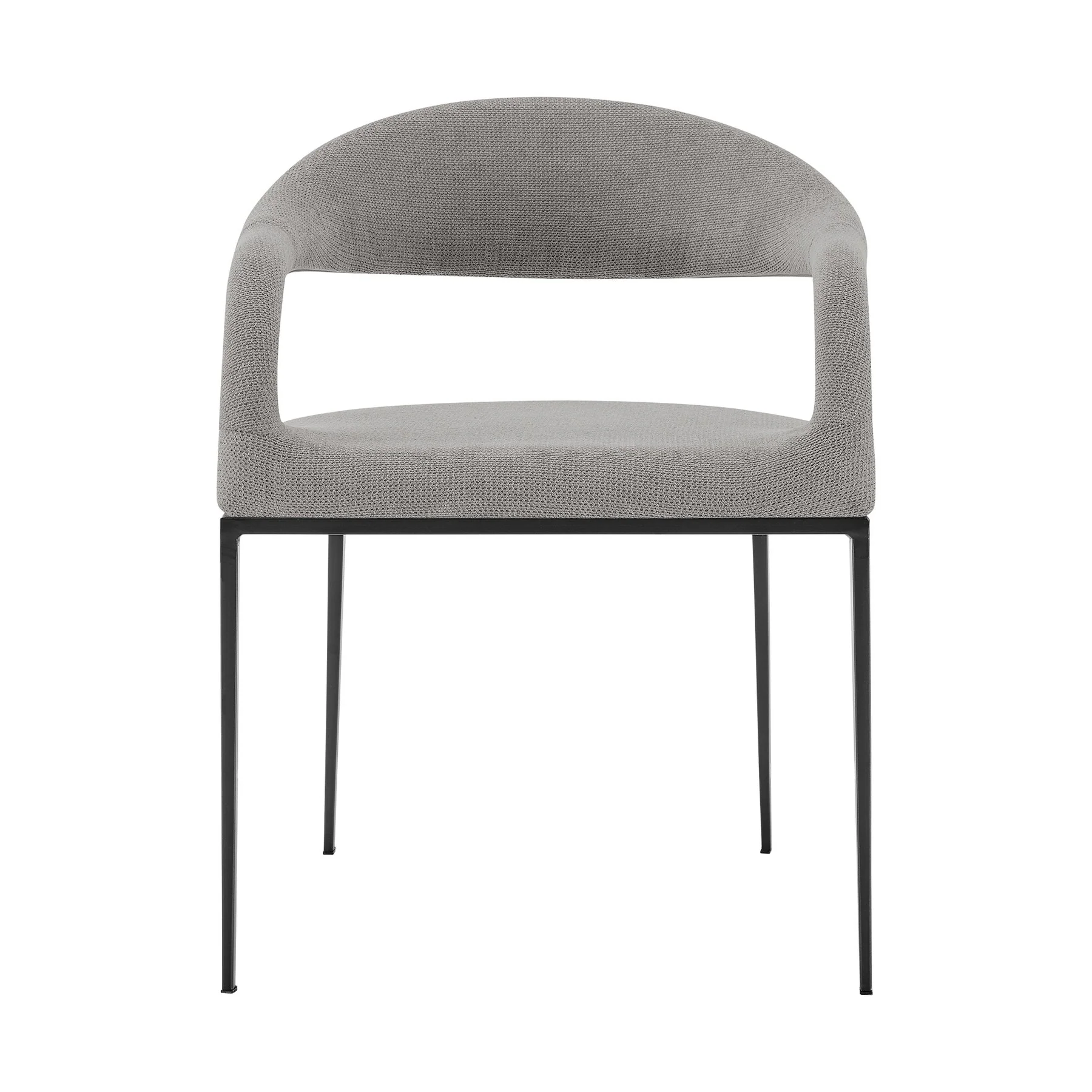 Diaz Morgan 5 Piece Round Glass Dining Table Set with Matte Black Iron and Light Gray Fabric - Image 3