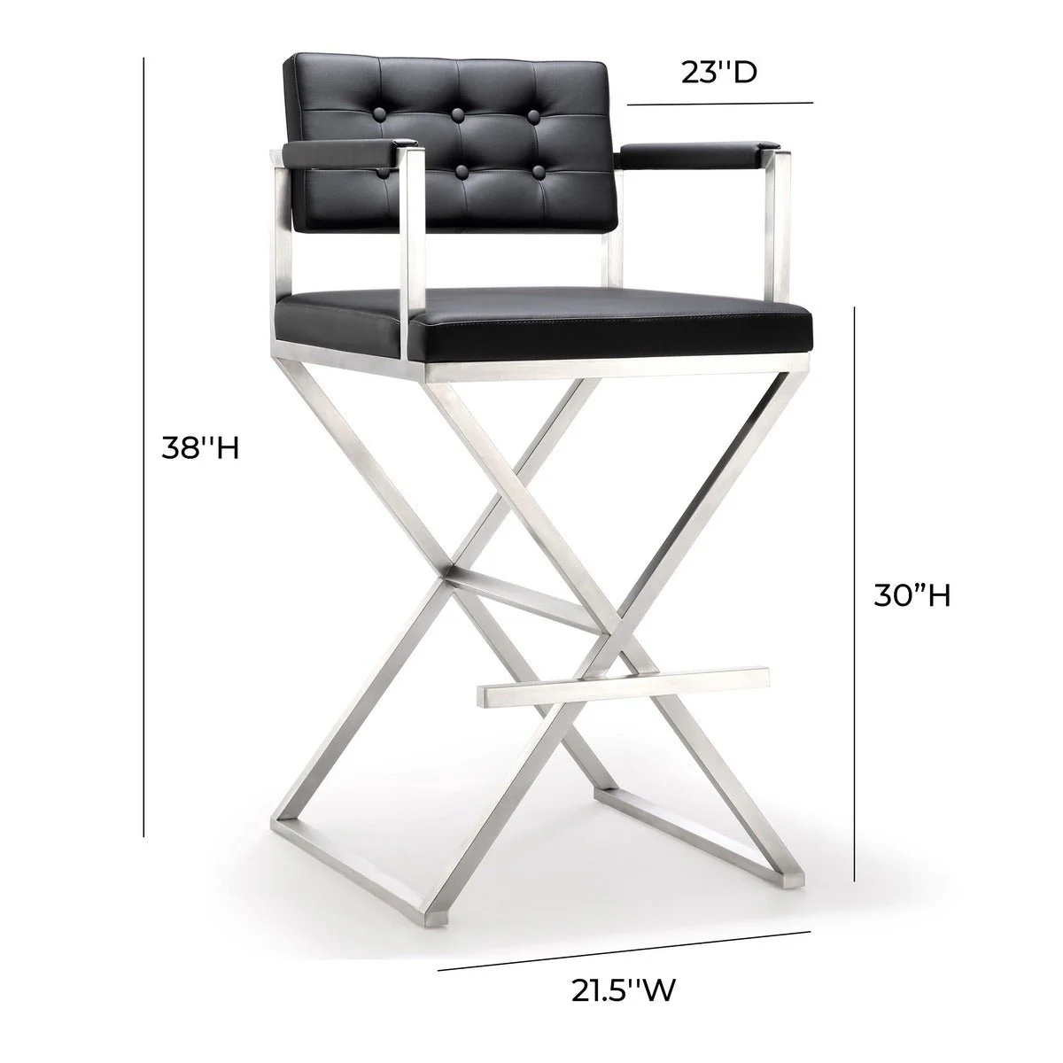 Director Black Performance Vegan Leather and Stainless Steel Barstool - Image 9