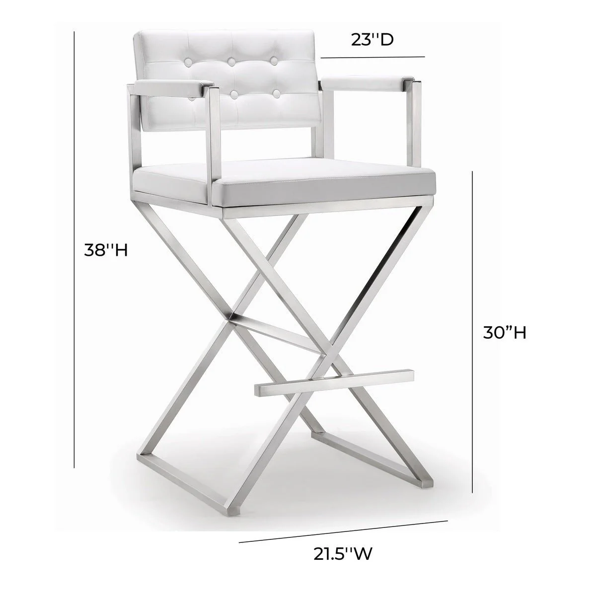 Director White Performance Vegan Leather and Stainless Steel Barstool - Image 8