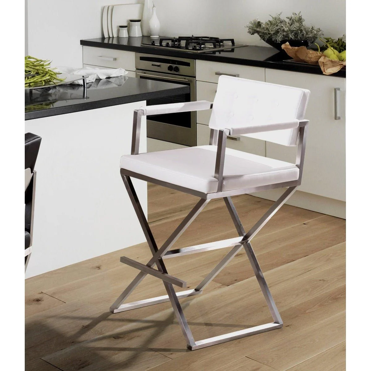 Director White Performance Vegan Leather and Stainless Steel Barstool - Image 9