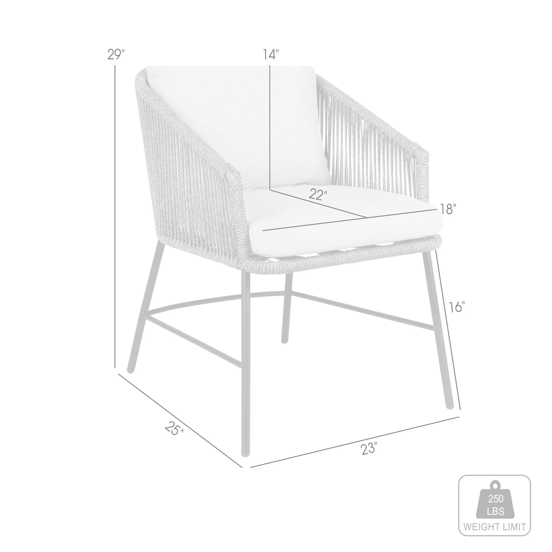 Ditas Outdoor Patio Dining Chair in Black Metal and Gray Rope - Image 12