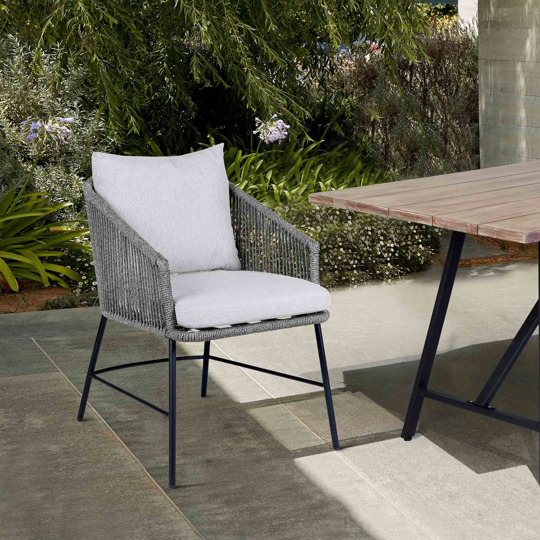 Ditas Outdoor Patio Dining Chair in Black Metal and Gray Rope - Image 13
