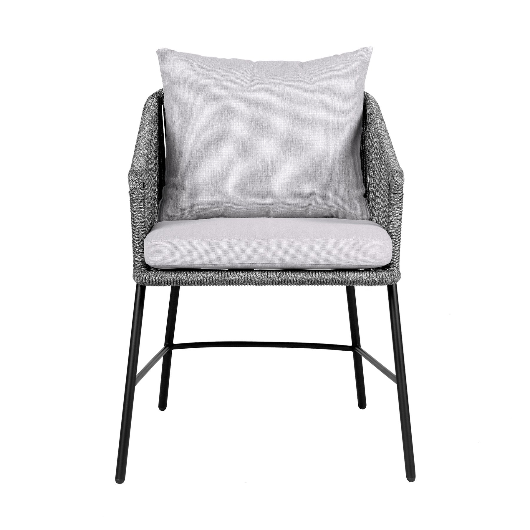 Ditas Outdoor Patio Dining Chair in Black Metal and Gray Rope - Image 2