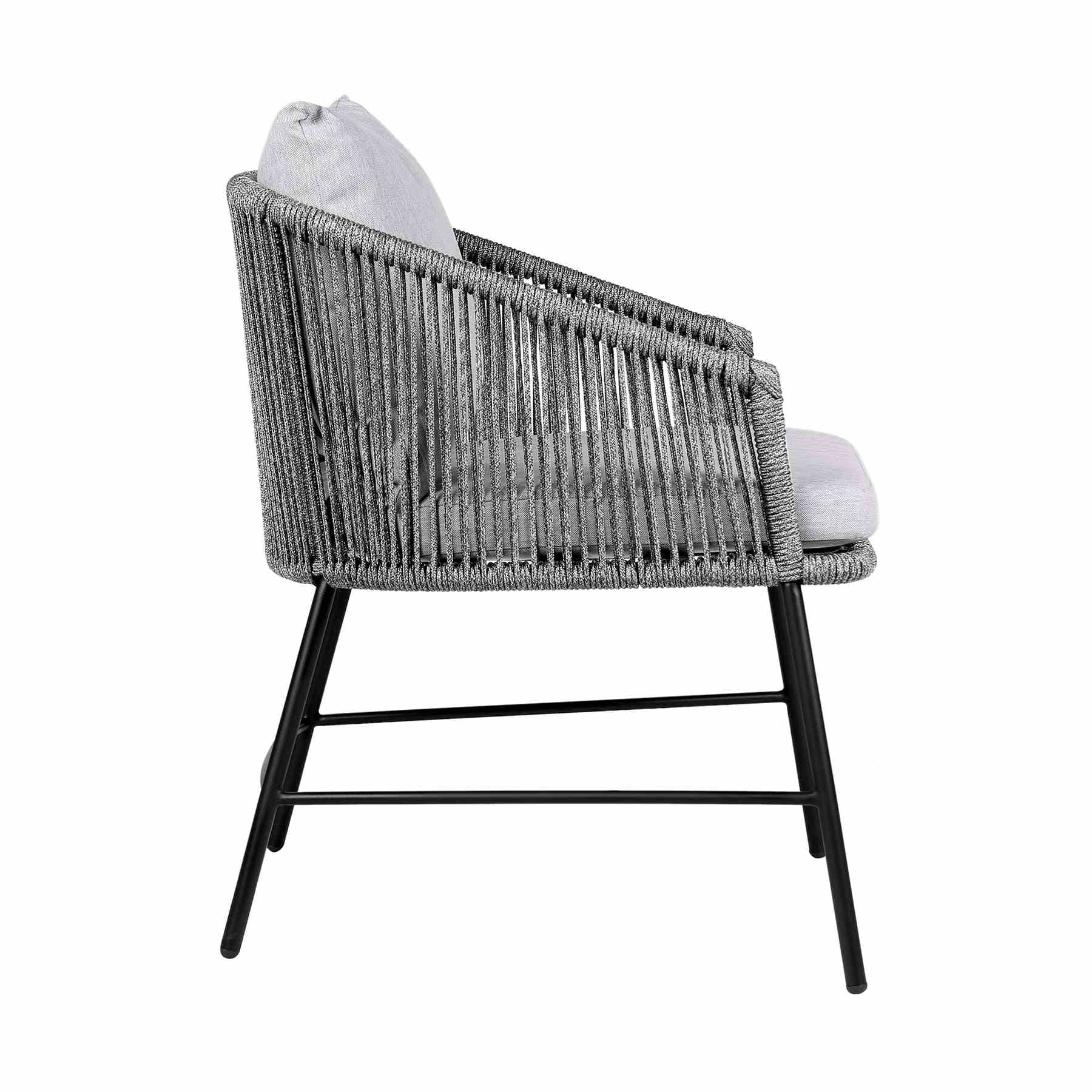 Ditas Outdoor Patio Dining Chair in Black Metal and Gray Rope - Image 3