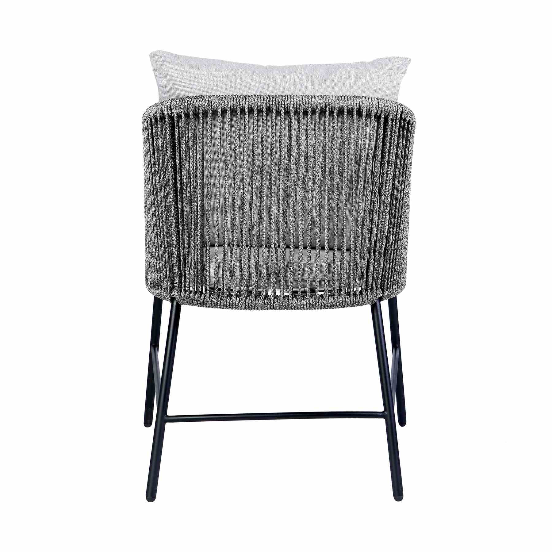 Ditas Outdoor Patio Dining Chair in Black Metal and Gray Rope - Image 5