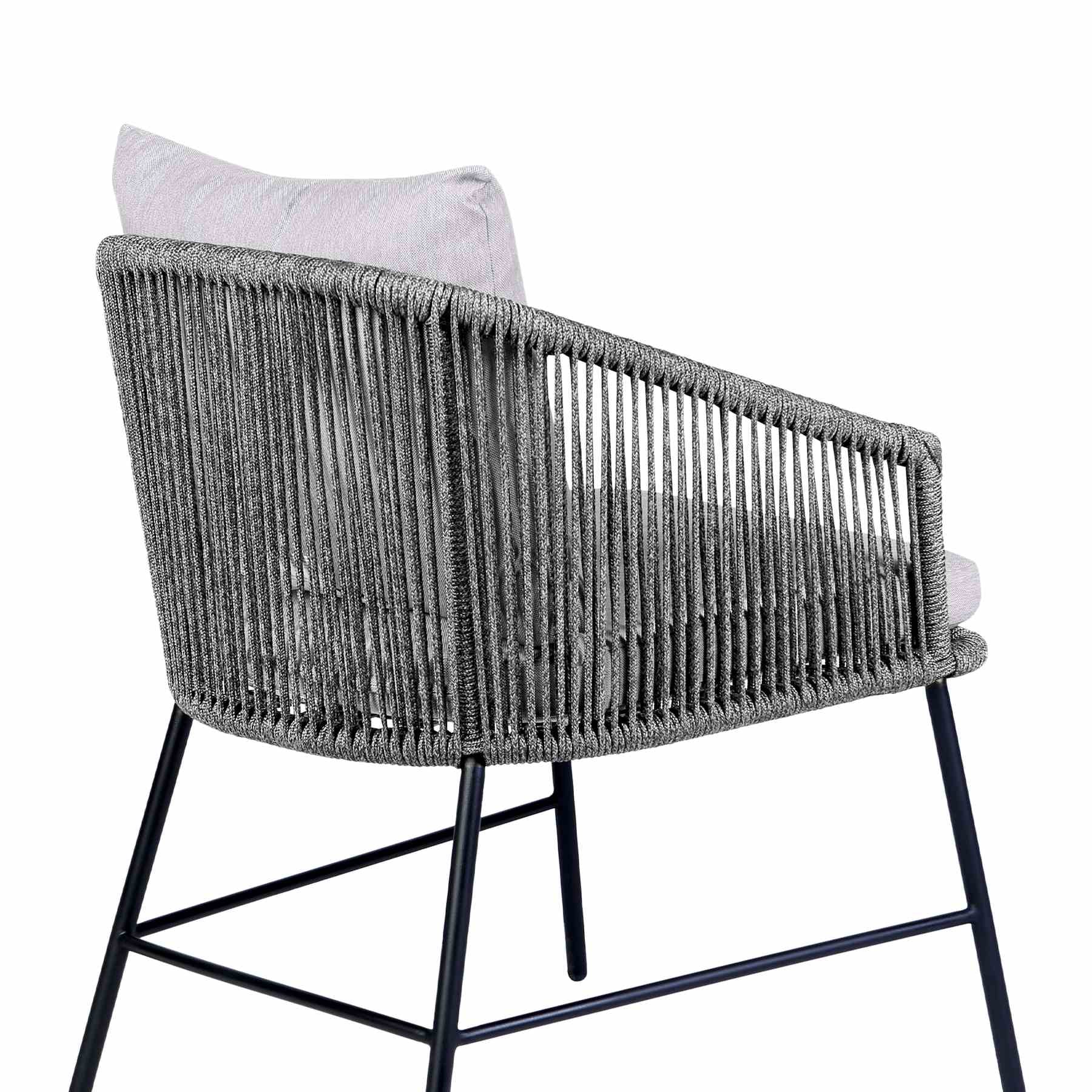 Ditas Outdoor Patio Dining Chair in Black Metal and Gray Rope - Image 7